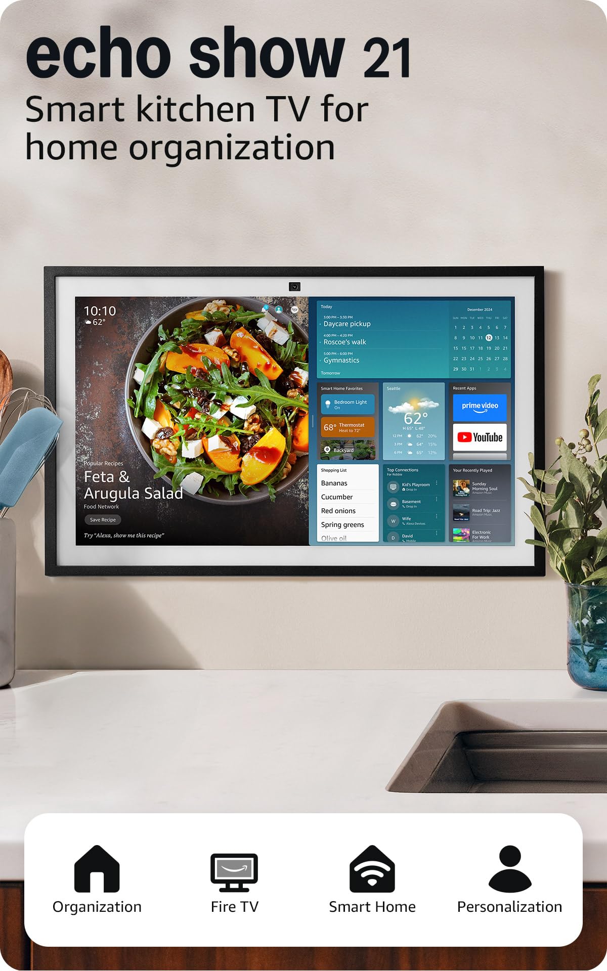 Amazon Echo Show 15 (newest model), Full HD 15.6" kitchen hub for home organization, with built-in Fire TV and Alexa+ Early Access