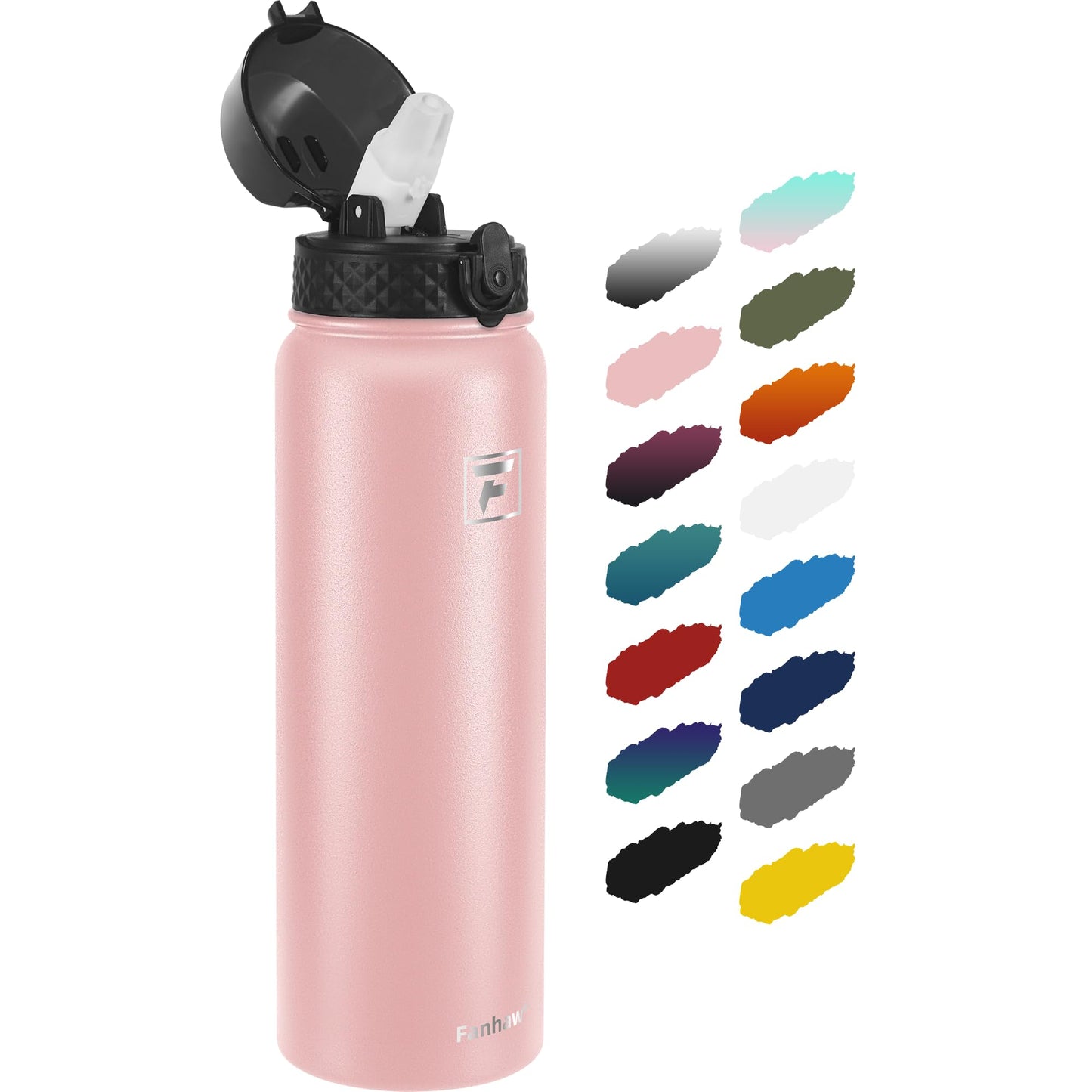 Fanhaw 20 Oz Stainless Steel Insulated Sports Water Bottles with Straw for Kids, Men and Women (Black)