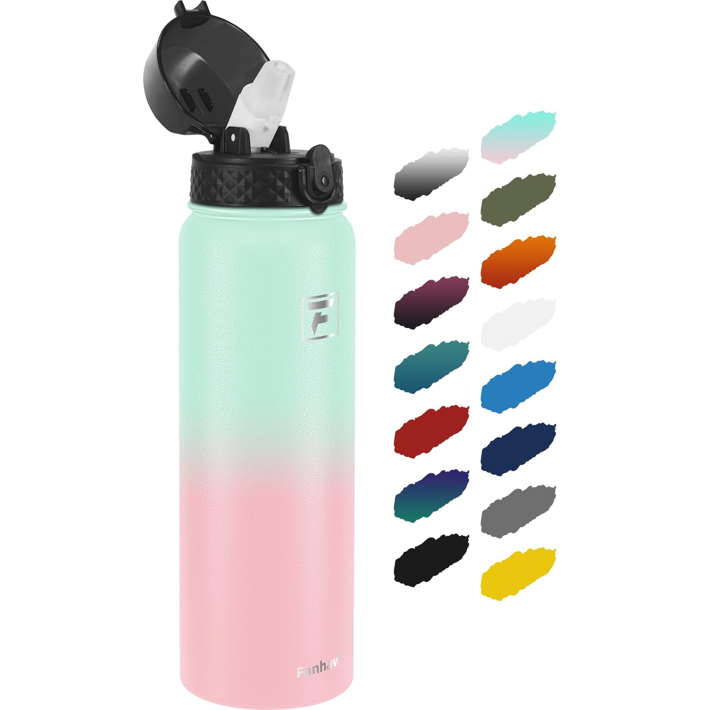 Fanhaw 20 Oz Stainless Steel Insulated Sports Water Bottles with Straw for Kids, Men and Women (Black)