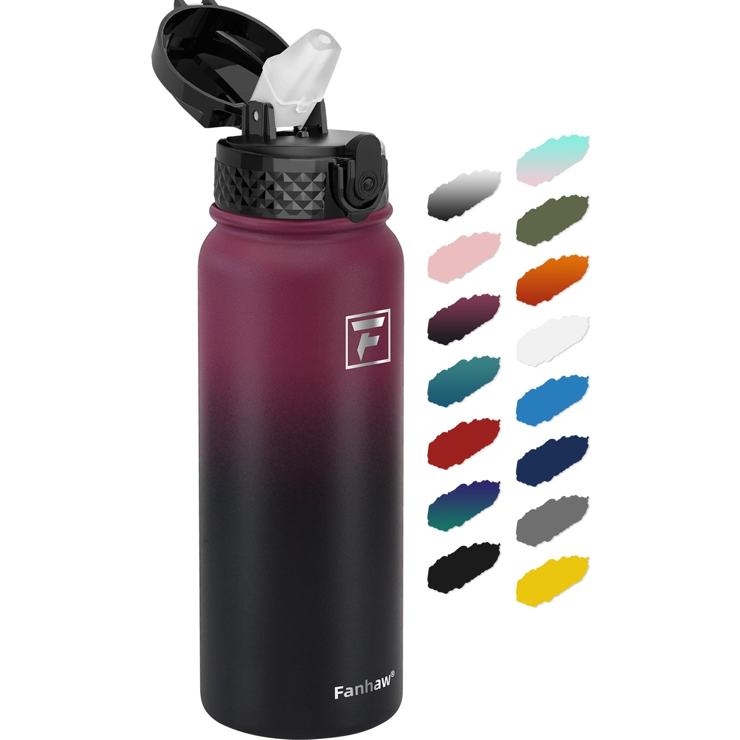 Fanhaw 20 Oz Stainless Steel Insulated Sports Water Bottles with Straw for Kids, Men and Women (Black)