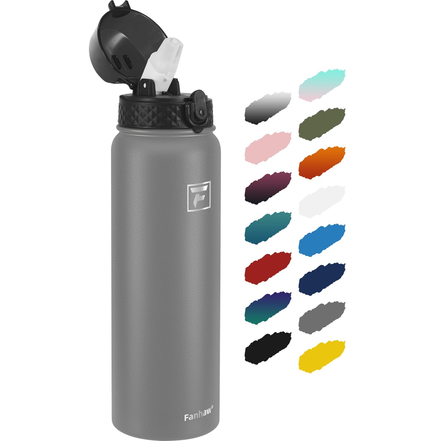 Fanhaw 20 Oz Stainless Steel Insulated Sports Water Bottles with Straw for Kids, Men and Women (Black)