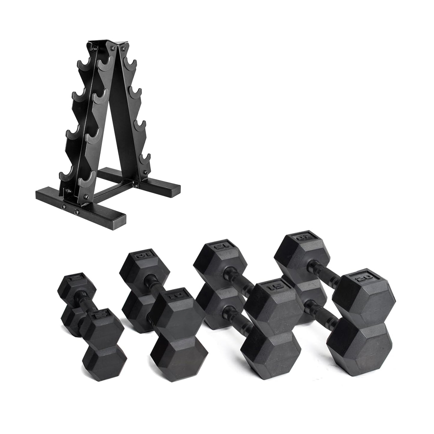 CAP Barbell Rubber Coated Dumbbell Weight Set with Vertical Rack | 100 lb, 150 lb, and 210 lb Options