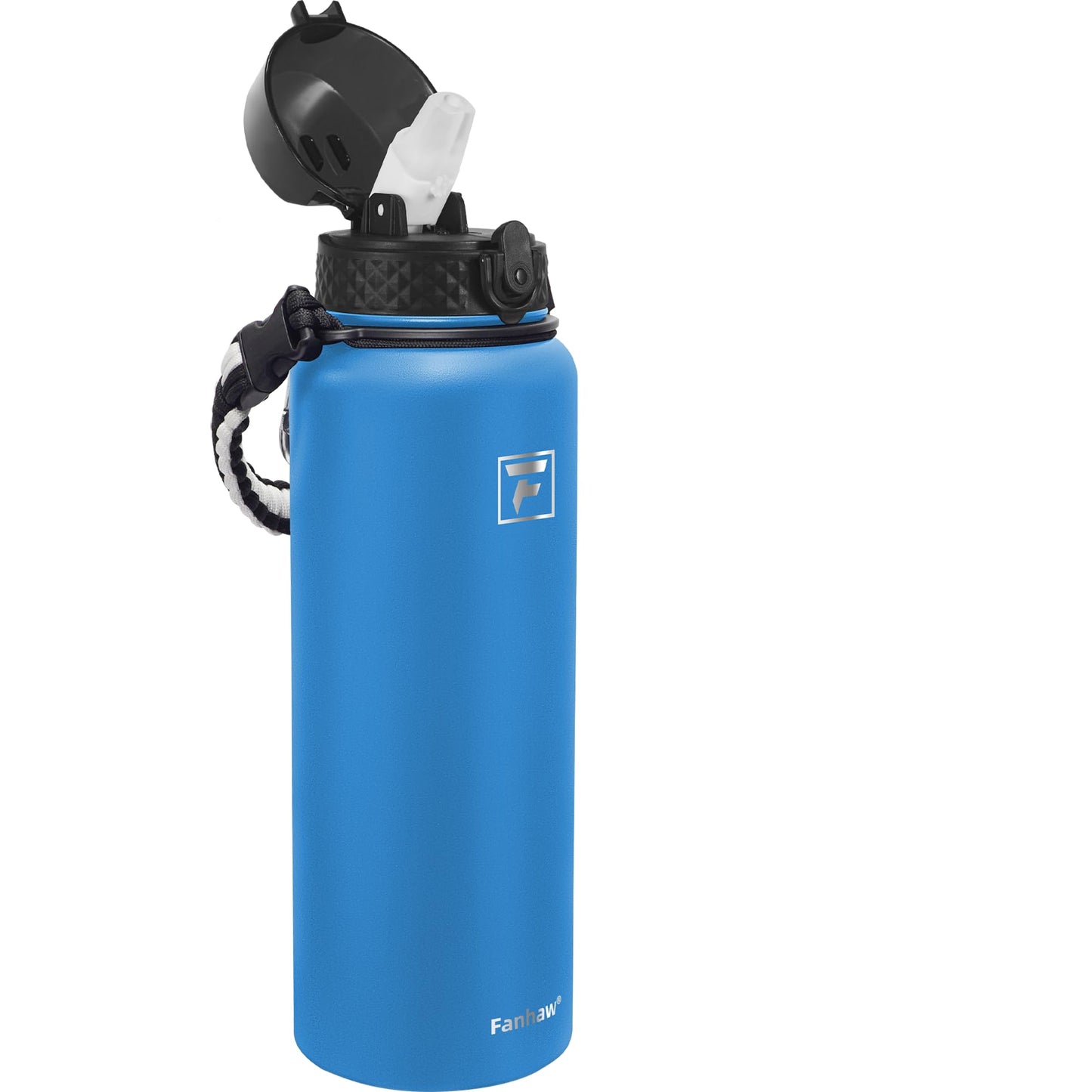 Fanhaw 20 Oz Stainless Steel Insulated Sports Water Bottles with Straw for Kids, Men and Women (Black)