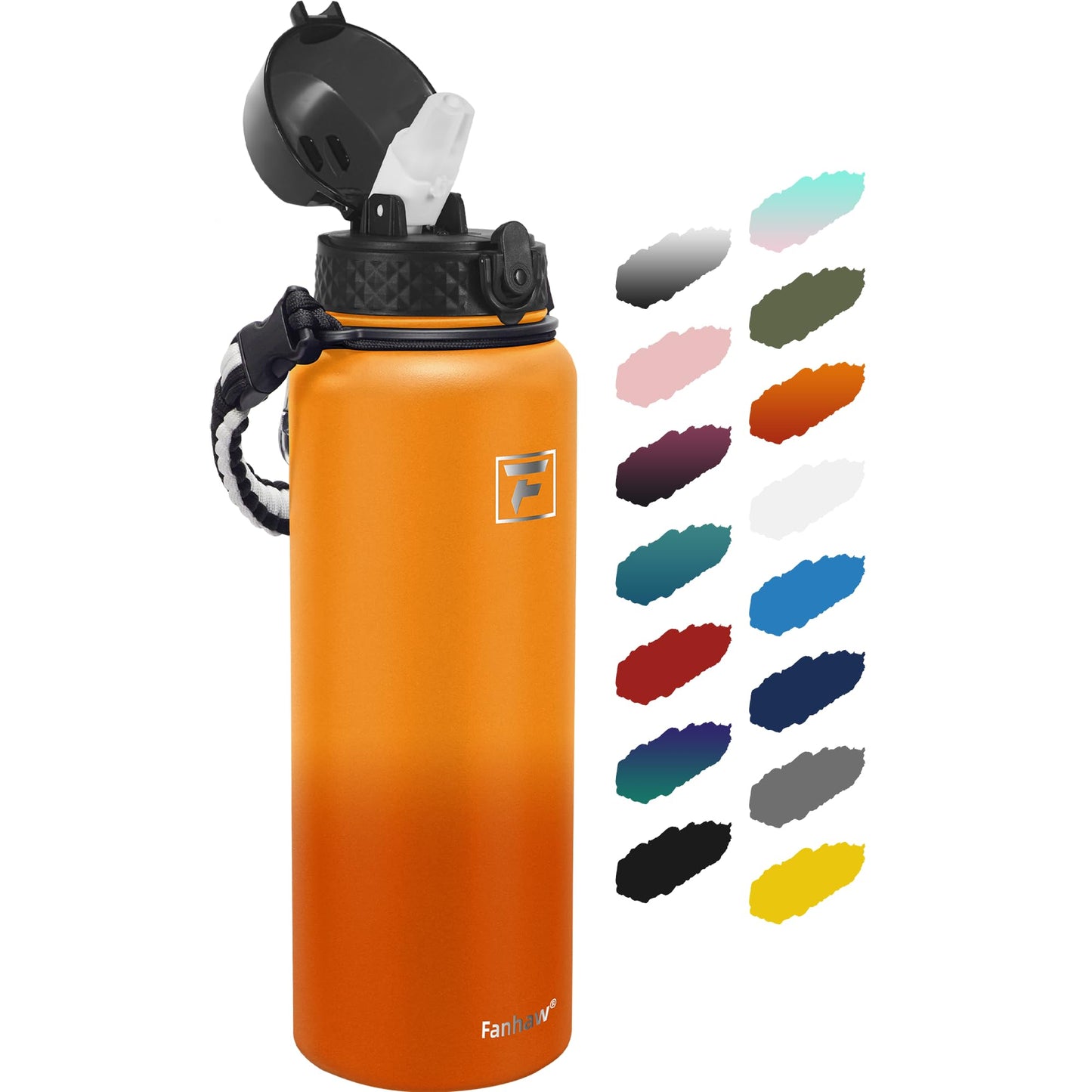 Fanhaw 20 Oz Stainless Steel Insulated Sports Water Bottles with Straw for Kids, Men and Women (Black)