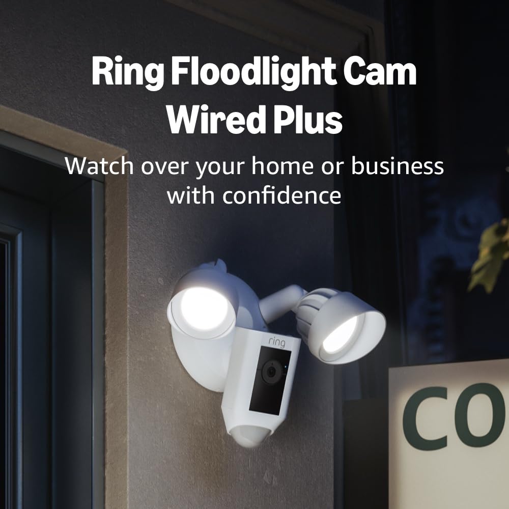 Ring Floodlight Cam Wired Plus — Outdoor home or business security with motion-activated 1080p HD video and floodlights, (2021 release) White
