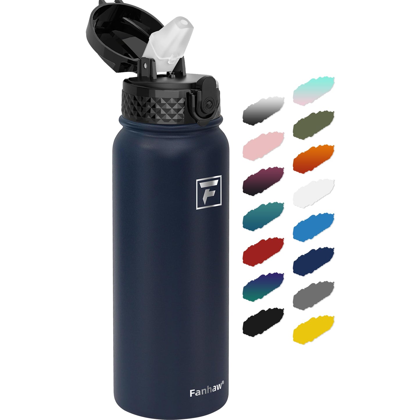 Fanhaw 20 Oz Stainless Steel Insulated Sports Water Bottles with Straw for Kids, Men and Women (Black)