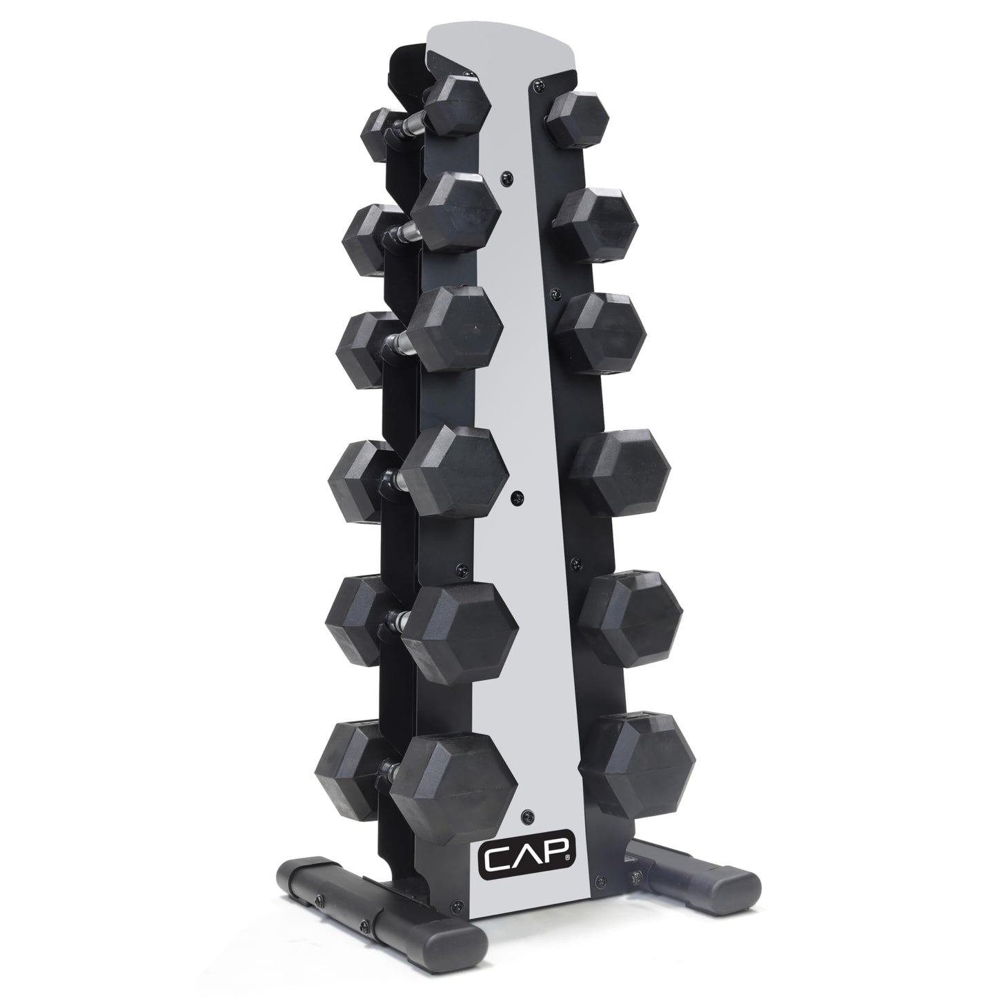 CAP Barbell Rubber Coated Dumbbell Weight Set with Vertical Rack | 100 lb, 150 lb, and 210 lb Options