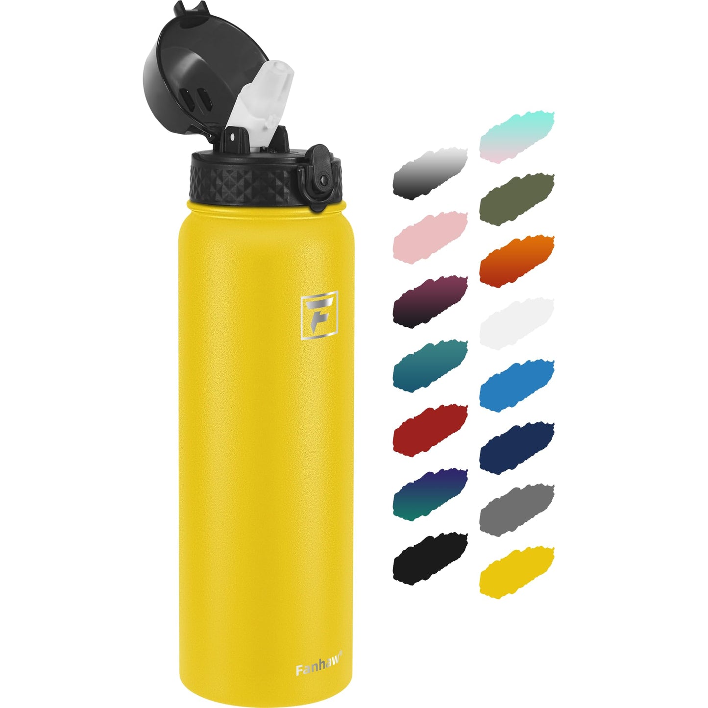 Fanhaw 20 Oz Stainless Steel Insulated Sports Water Bottles with Straw for Kids, Men and Women (Black)