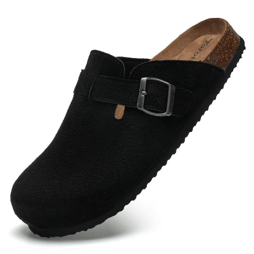 Torotto Mens Clogs Cork Footbed Suede Slippers Arch Support Potato Shoes with Adjustable Buckle