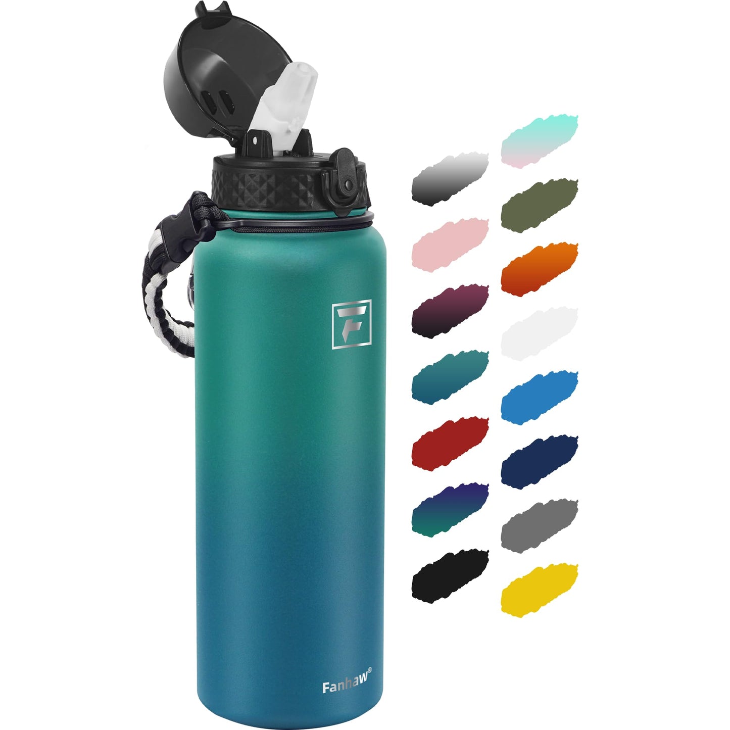 Fanhaw 20 Oz Stainless Steel Insulated Sports Water Bottles with Straw for Kids, Men and Women (Black)