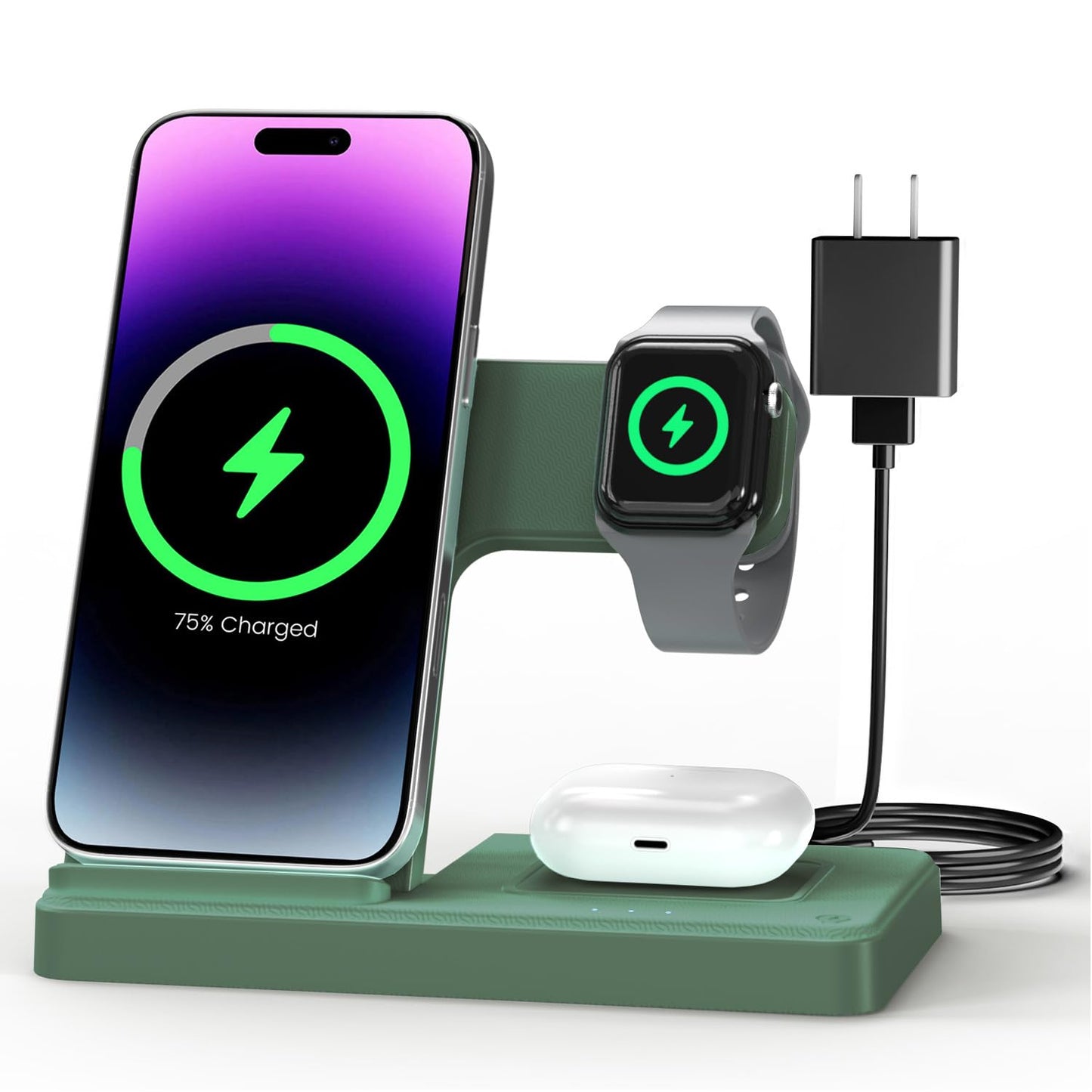 Wireless Charger iPhone Charging Station: 3 in 1 Charger Stand Multiple Devices for Apple - iPhone 17 16e 16 15 14 Pro Max 13 12 11 - Watch 10 9 8 7 6 5 4 3 2 SE and Ultra Series - Airpods 4 3 Pro