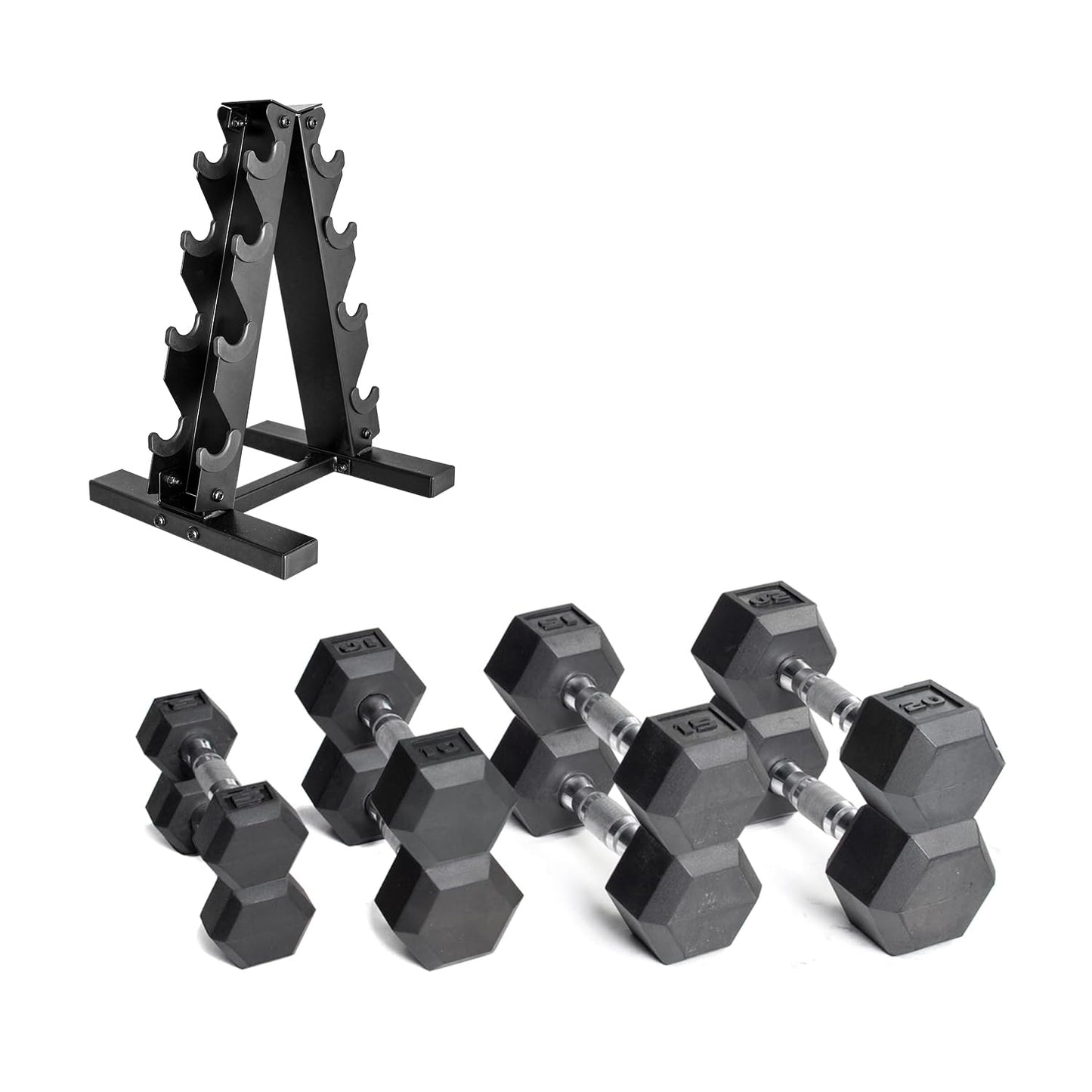 CAP Barbell Rubber Coated Dumbbell Weight Set with Vertical Rack | 100 lb, 150 lb, and 210 lb Options