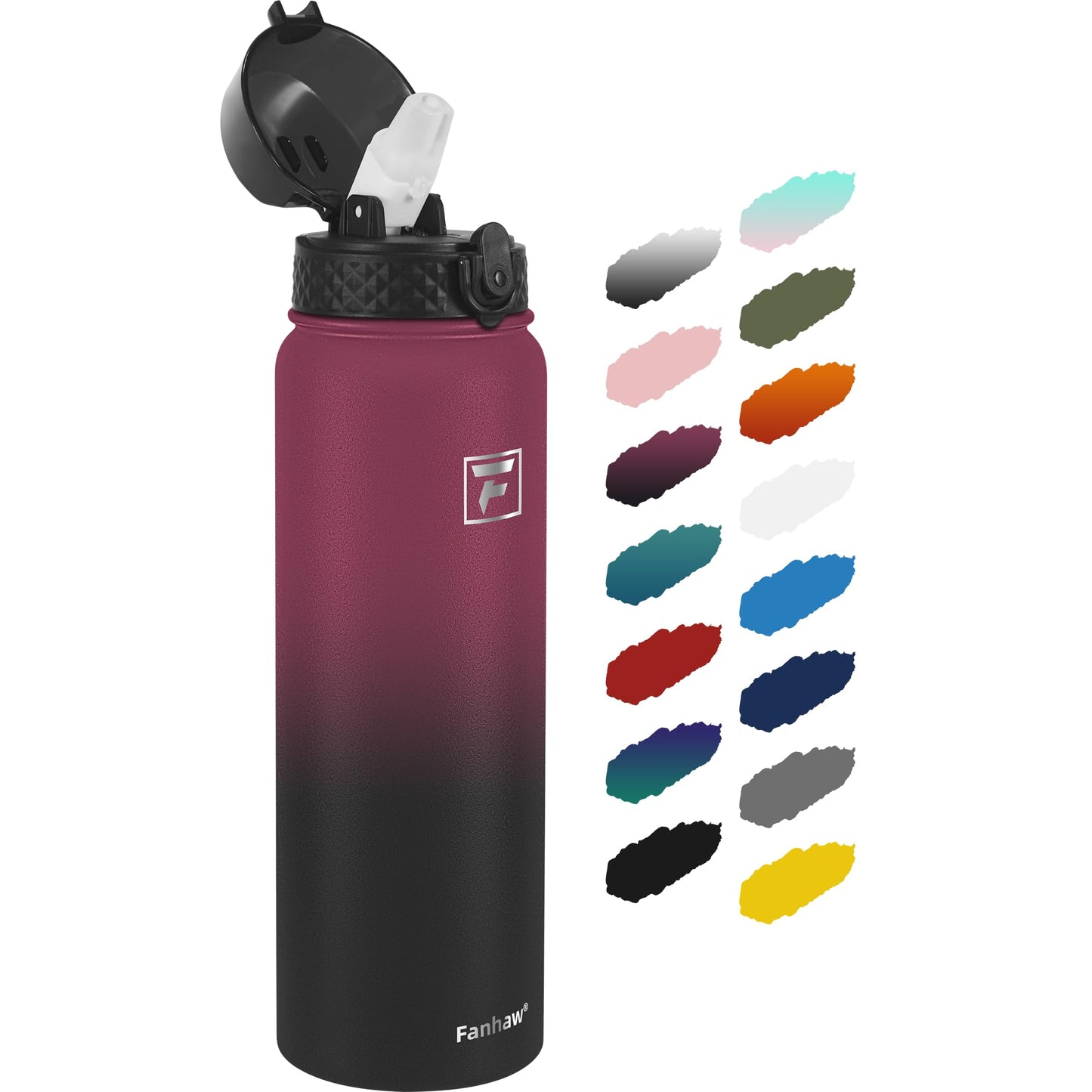 Fanhaw 20 Oz Stainless Steel Insulated Sports Water Bottles with Straw for Kids, Men and Women (Black)