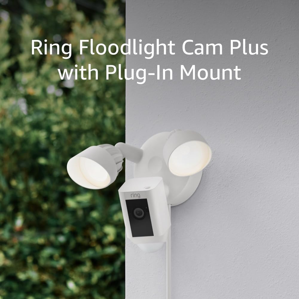 Ring Floodlight Cam Wired Plus — Outdoor home or business security with motion-activated 1080p HD video and floodlights, (2021 release) White