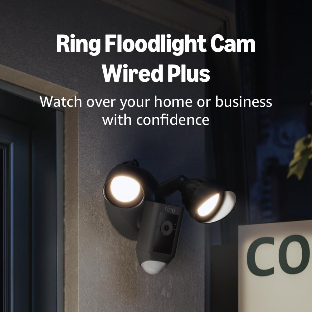 Ring Floodlight Cam Wired Plus — Outdoor home or business security with motion-activated 1080p HD video and floodlights, (2021 release) White