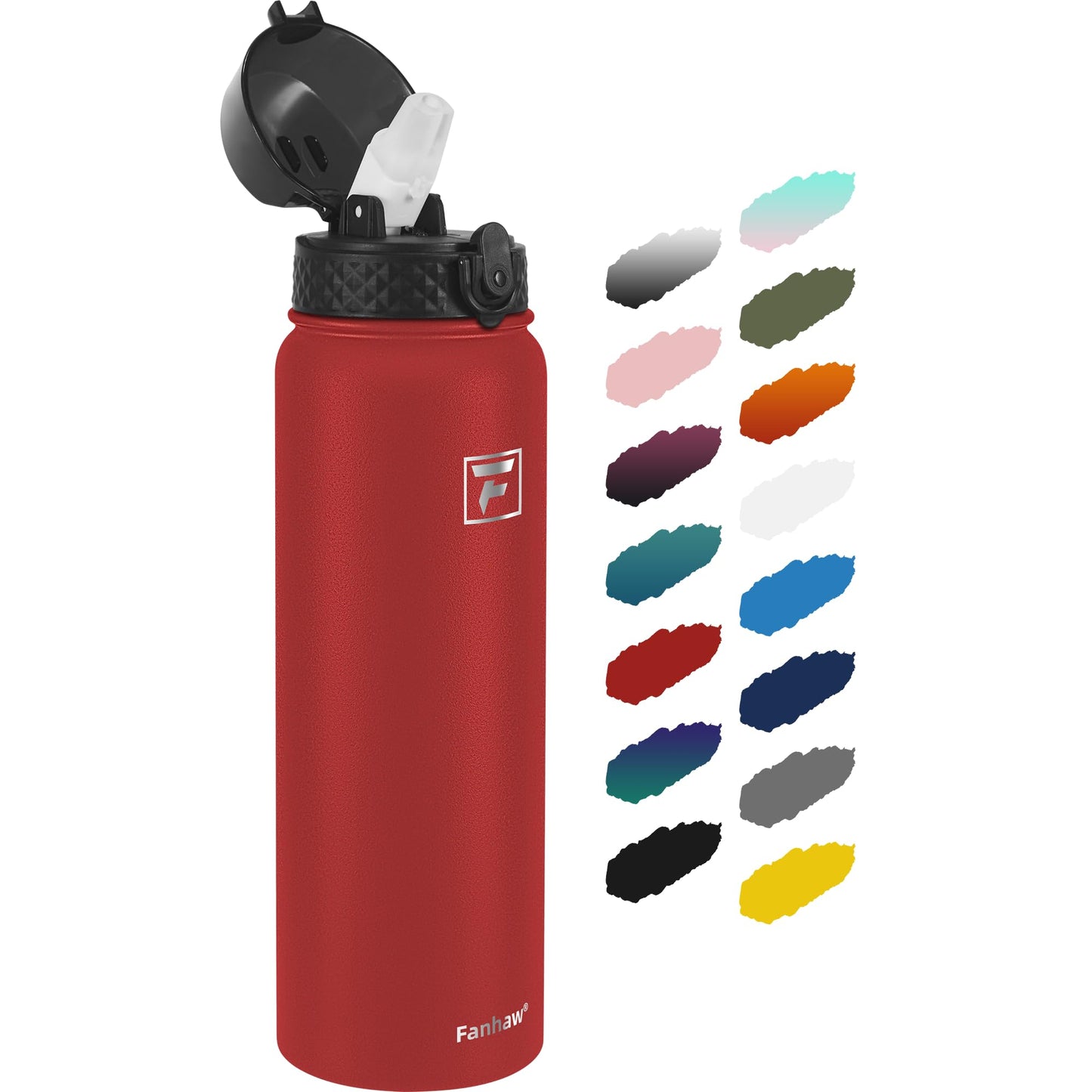 Fanhaw 20 Oz Stainless Steel Insulated Sports Water Bottles with Straw for Kids, Men and Women (Black)