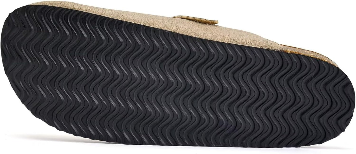 Torotto Mens Clogs Cork Footbed Suede Slippers Arch Support Potato Shoes with Adjustable Buckle