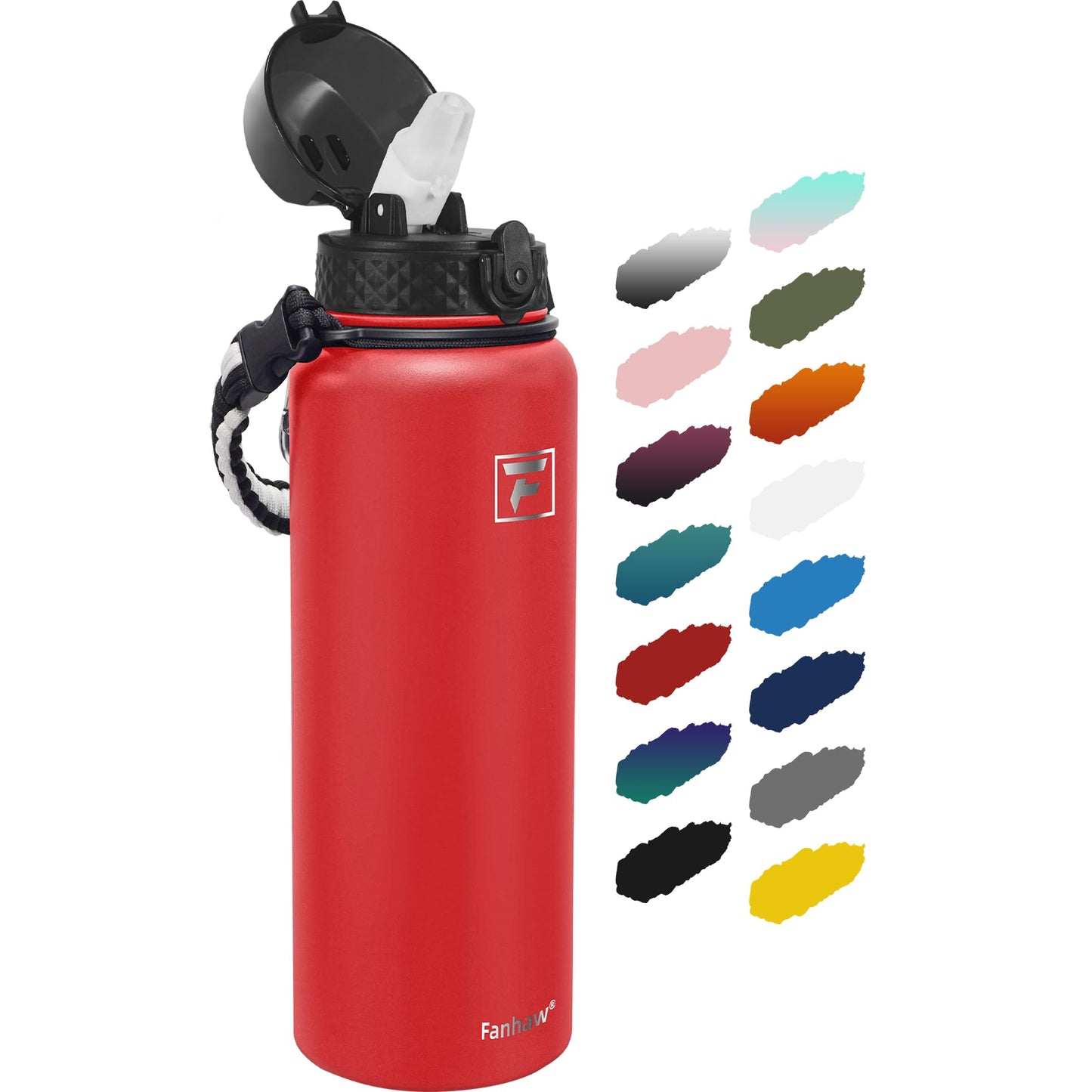 Fanhaw 20 Oz Stainless Steel Insulated Sports Water Bottles with Straw for Kids, Men and Women (Black)