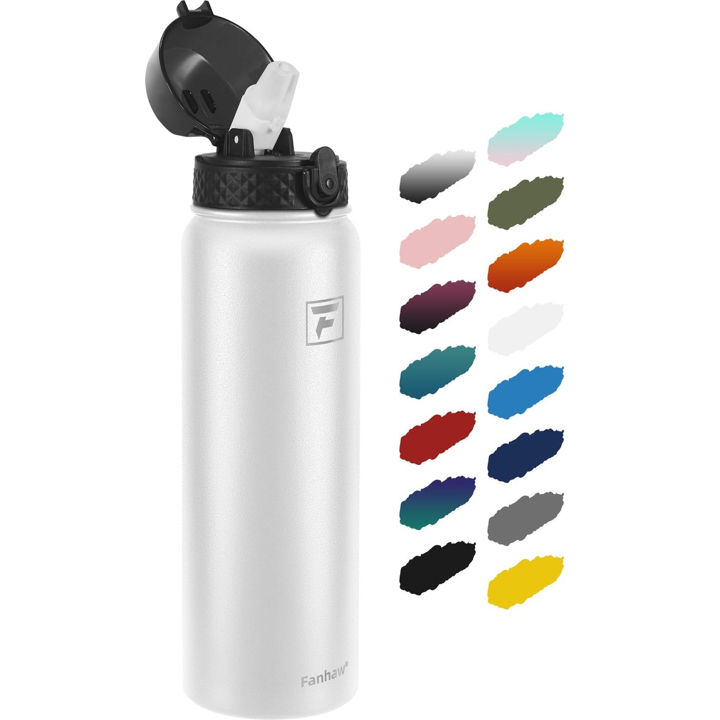 Fanhaw 20 Oz Stainless Steel Insulated Sports Water Bottles with Straw for Kids, Men and Women (Black)