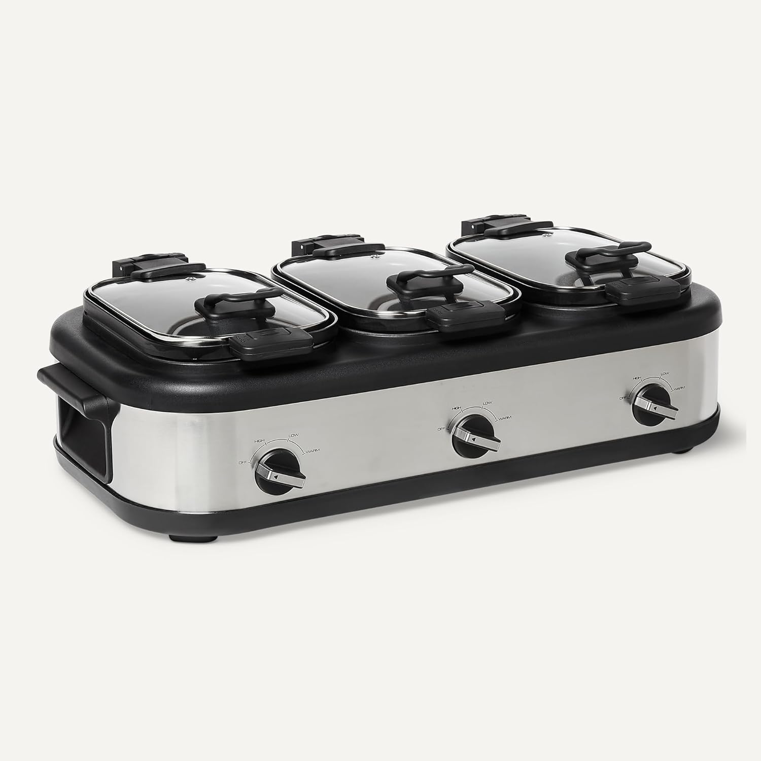 Amazon Basics Triple Slow Cooker with Ceramic Non-Stick Coating and Temperature Controls, 3 x 2.5 Quarts, Stainless Steel