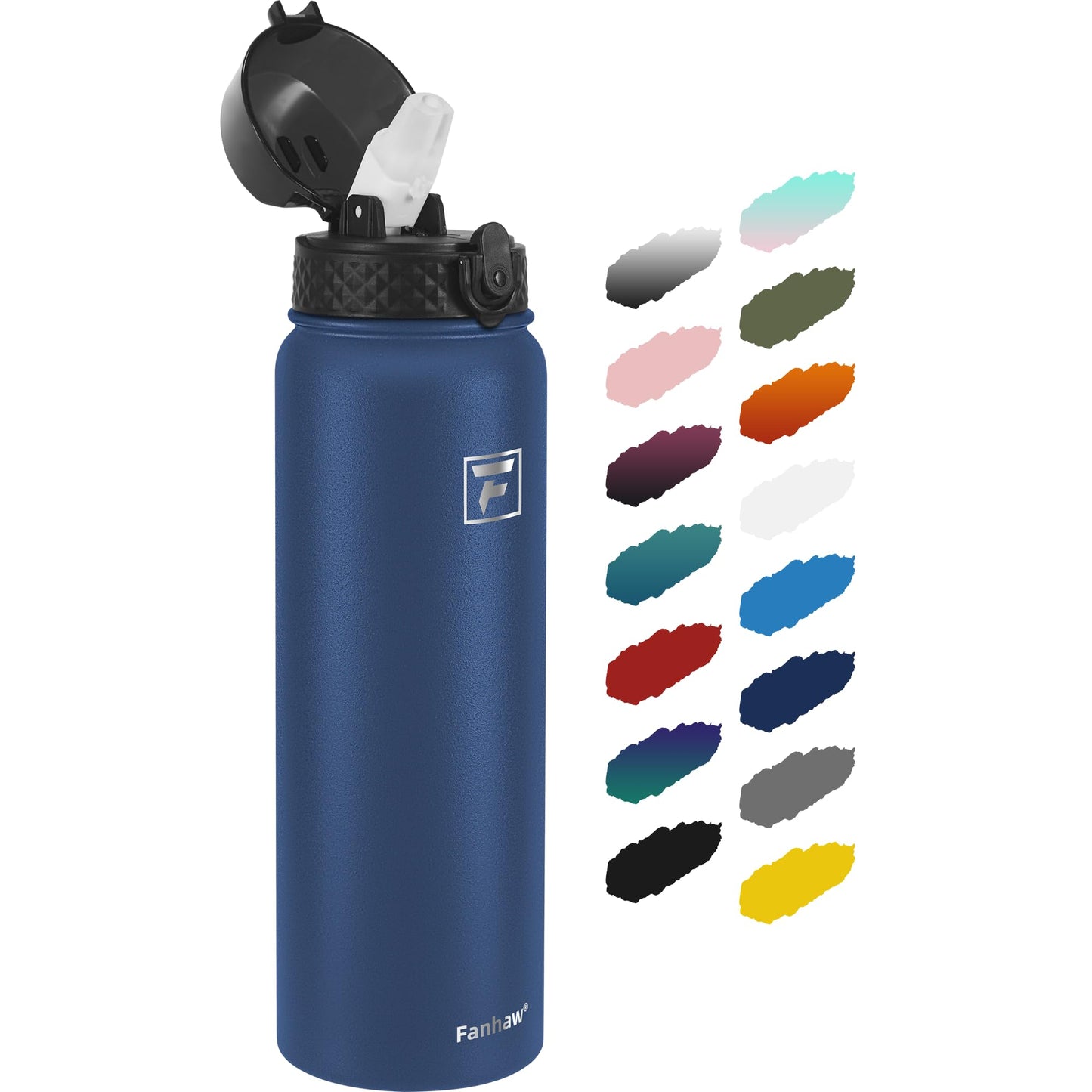 Fanhaw 20 Oz Stainless Steel Insulated Sports Water Bottles with Straw for Kids, Men and Women (Black)