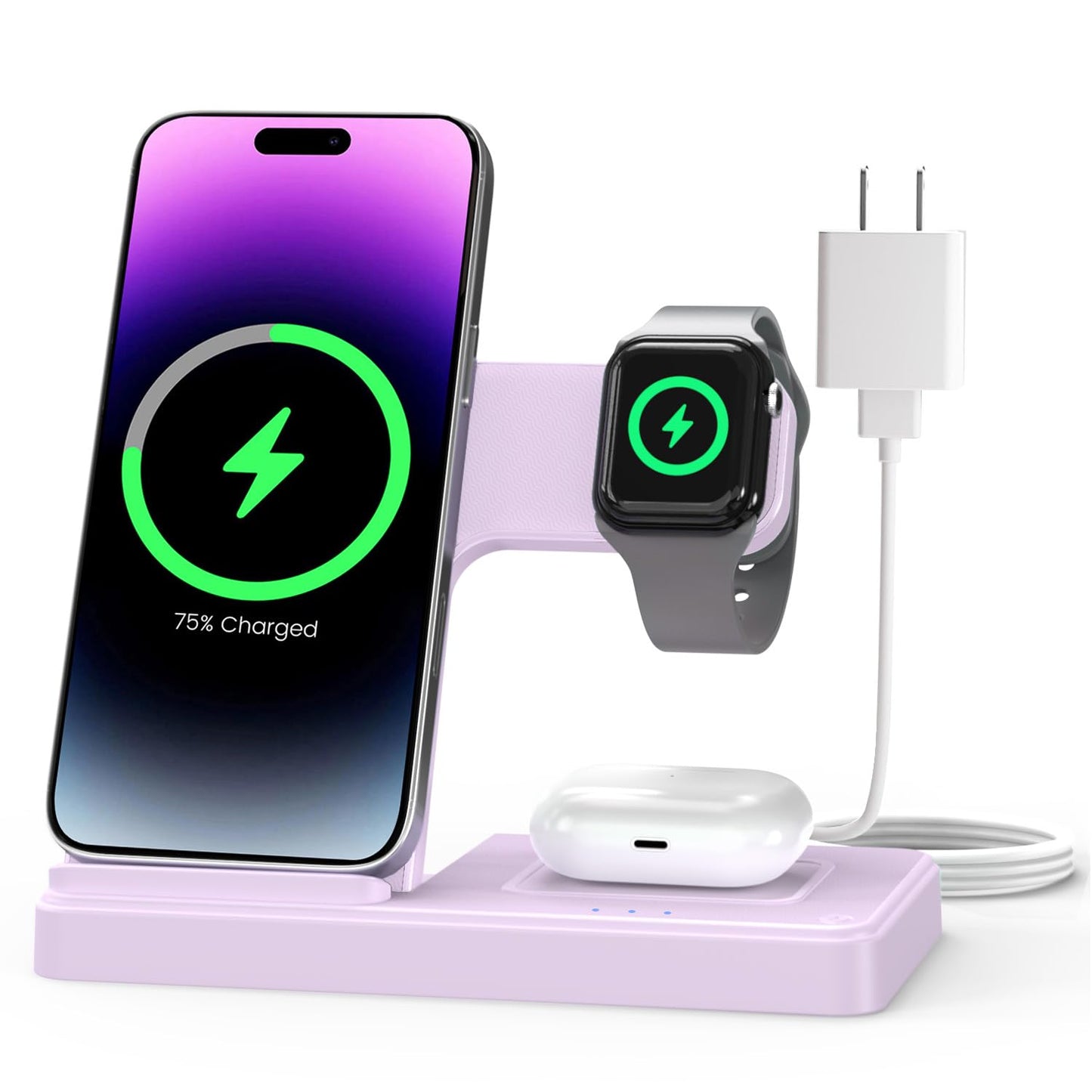 Wireless Charger iPhone Charging Station: 3 in 1 Charger Stand Multiple Devices for Apple - iPhone 17 16e 16 15 14 Pro Max 13 12 11 - Watch 10 9 8 7 6 5 4 3 2 SE and Ultra Series - Airpods 4 3 Pro