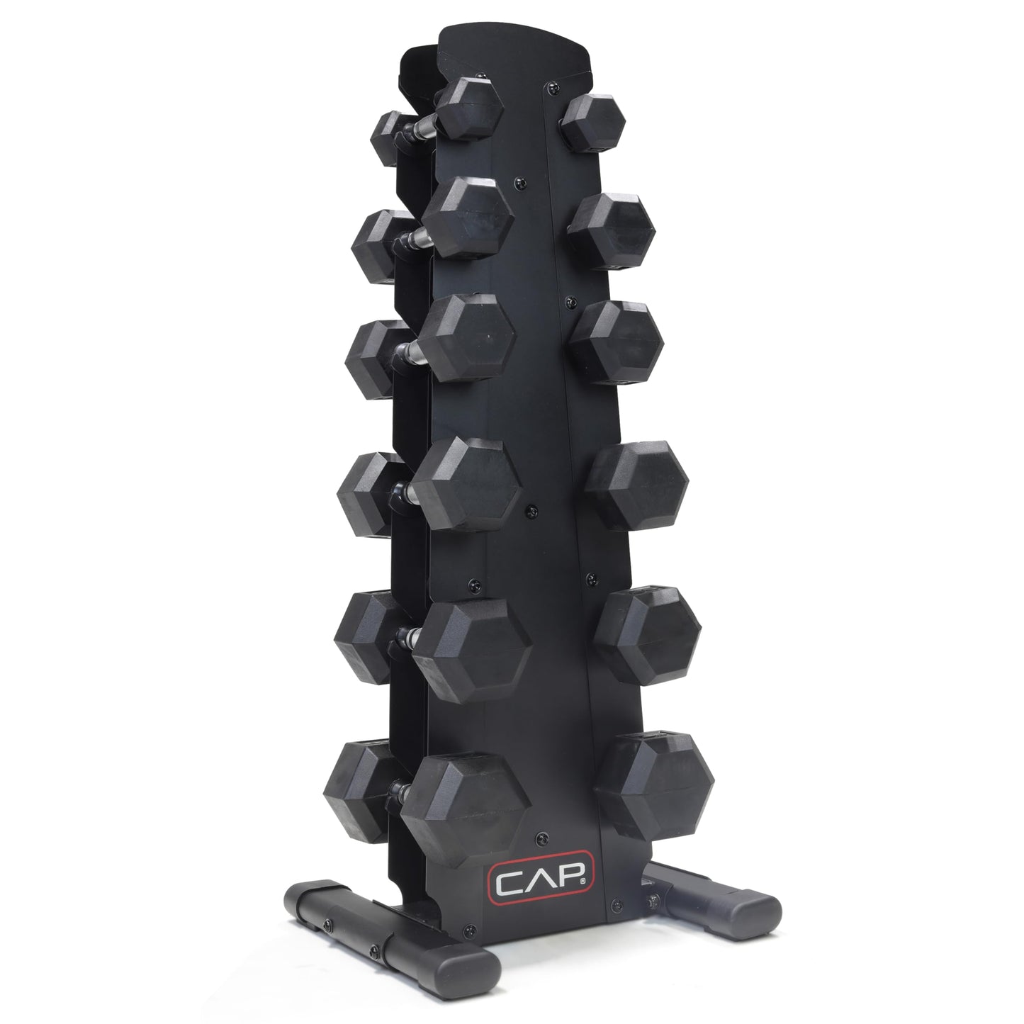 CAP Barbell Rubber Coated Dumbbell Weight Set with Vertical Rack | 100 lb, 150 lb, and 210 lb Options