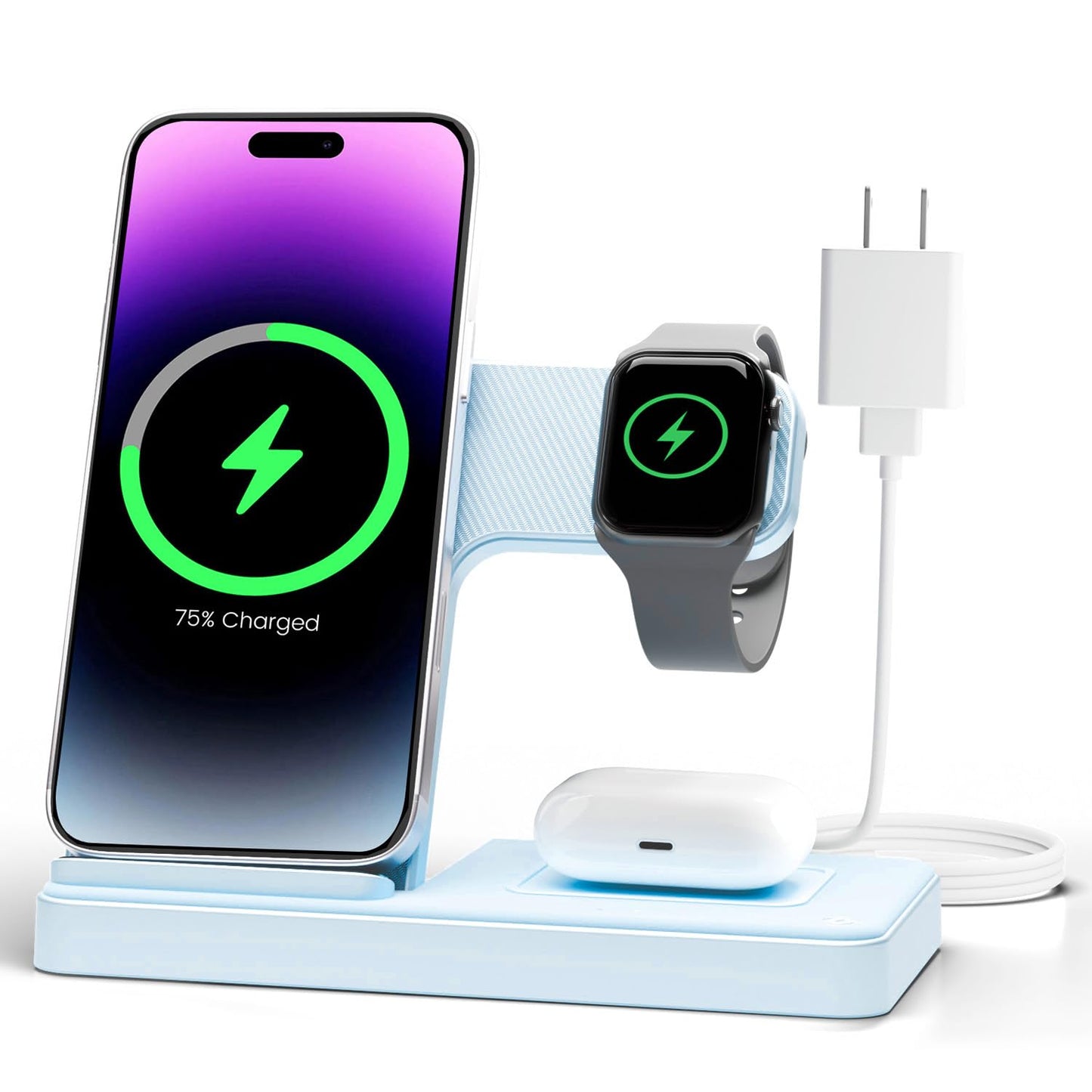 Wireless Charger iPhone Charging Station: 3 in 1 Charger Stand Multiple Devices for Apple - iPhone 17 16e 16 15 14 Pro Max 13 12 11 - Watch 10 9 8 7 6 5 4 3 2 SE and Ultra Series - Airpods 4 3 Pro