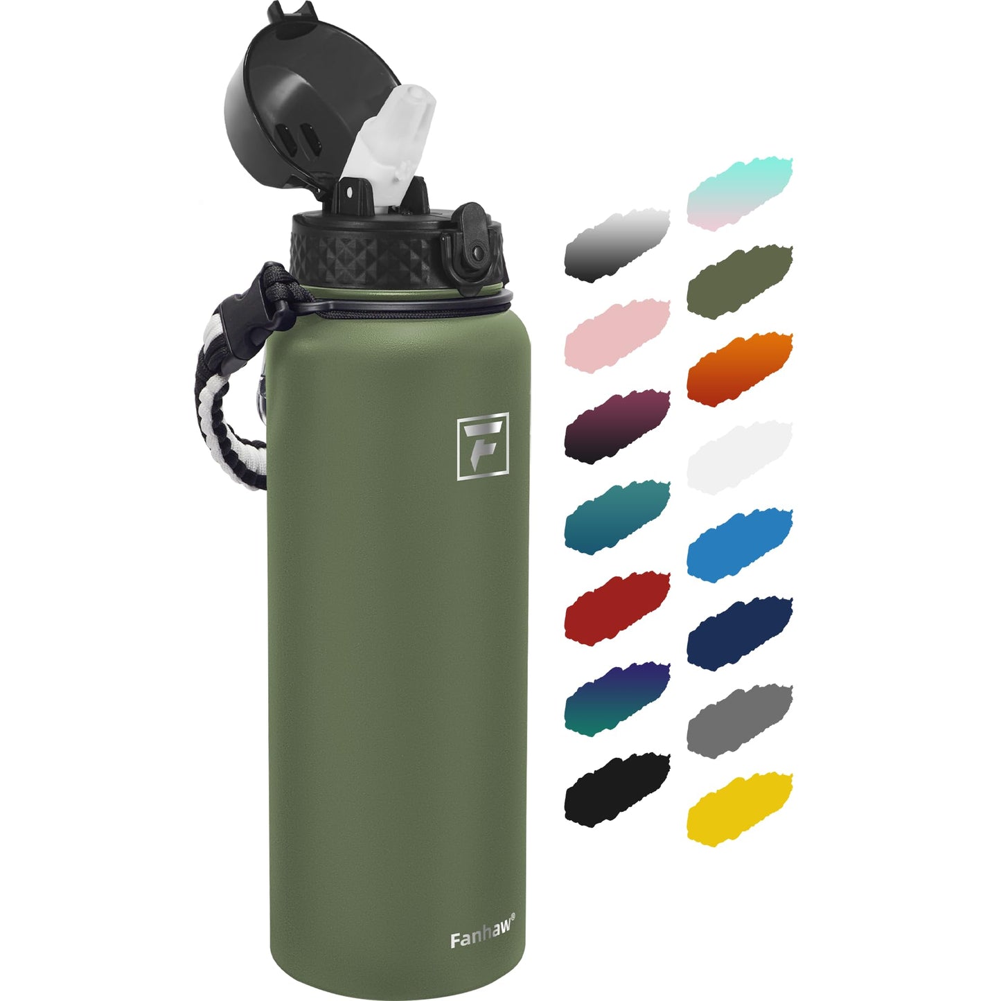 Fanhaw 20 Oz Stainless Steel Insulated Sports Water Bottles with Straw for Kids, Men and Women (Black)