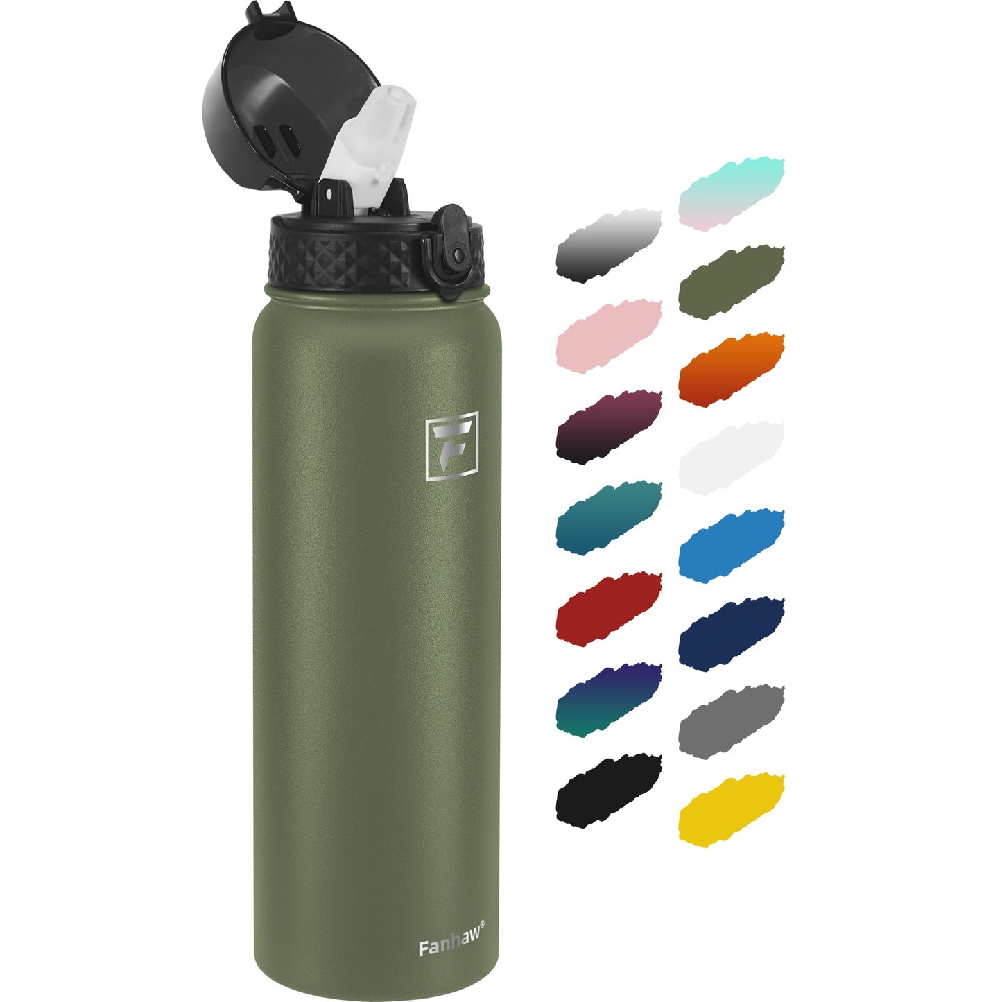 Fanhaw 20 Oz Stainless Steel Insulated Sports Water Bottles with Straw for Kids, Men and Women (Black)