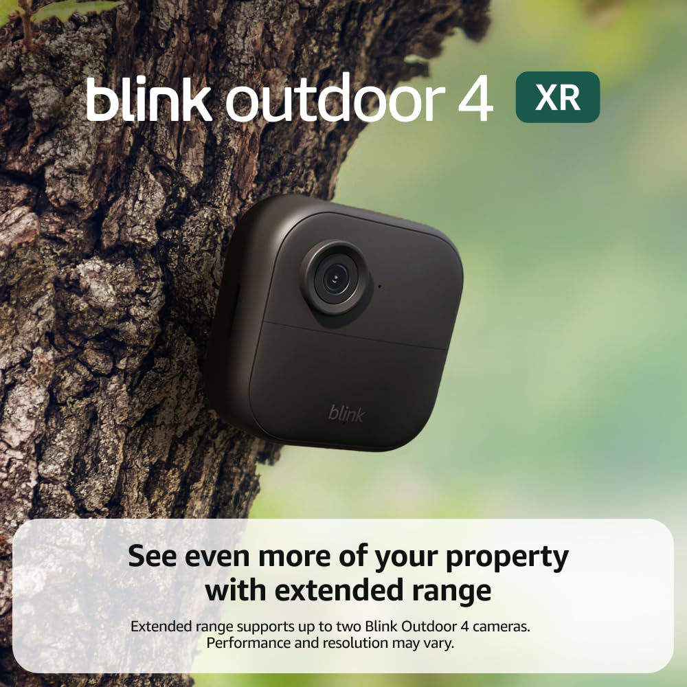 Blink Outdoor 4 XR – two-year battery wireless camera with 4x security coverage, 1000 ft open-air range or 400 ft with typical use — 4 camera system.