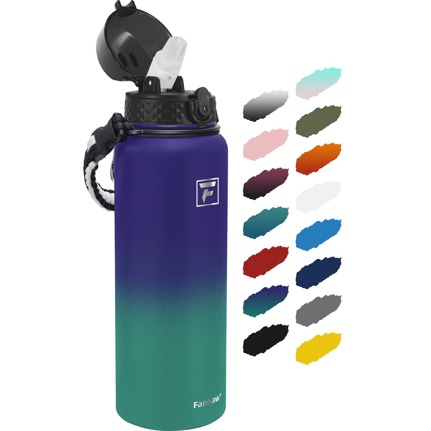 Fanhaw 20 Oz Stainless Steel Insulated Sports Water Bottles with Straw for Kids, Men and Women (Black)