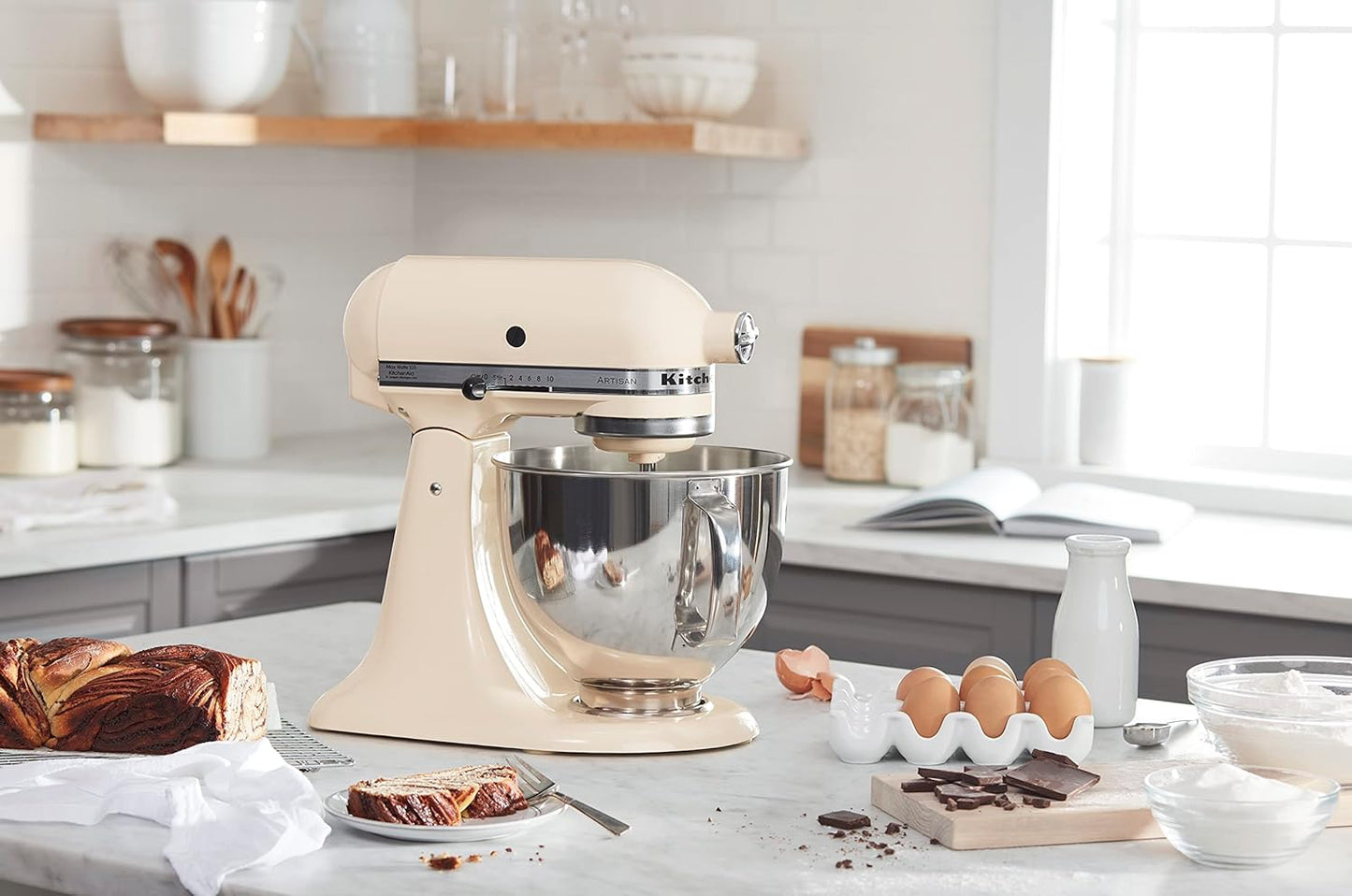 KitchenAid Artisan Series 5 Quart Tilt Head Stand Mixer with Pouring Shield KSM150PS, Almond Cream