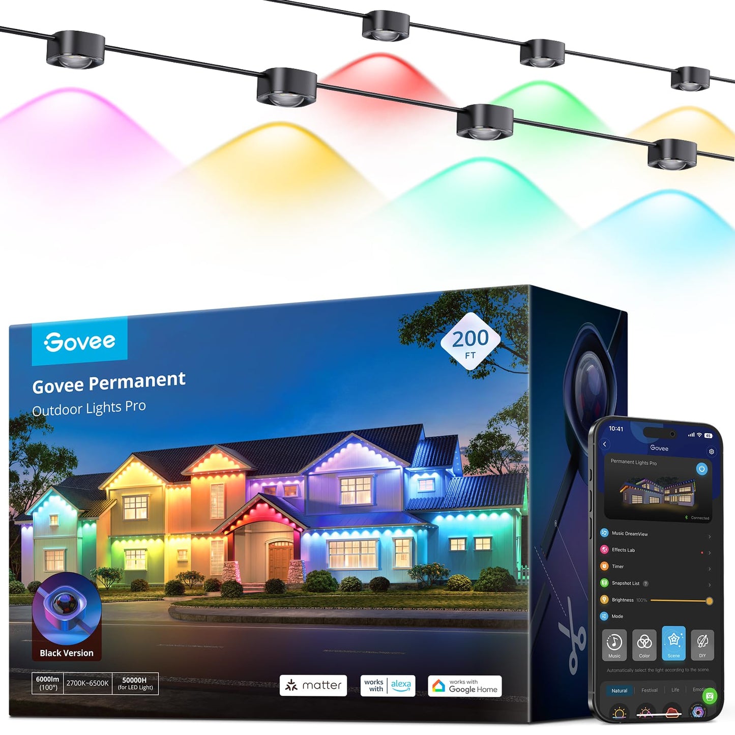 Govee Permanent Outdoor Lights Pro, 200ft with 120 RGBIC LED Lights for Daily and Accent Lighting, 75 Scene Modes for Outdoor Decor, IP67 Waterproof, Works with Alexa, Google Assistant, Matter, White