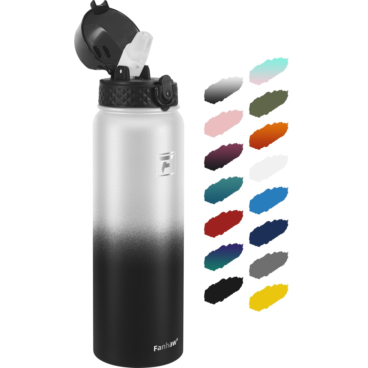 Fanhaw 20 Oz Stainless Steel Insulated Sports Water Bottles with Straw for Kids, Men and Women (Black)