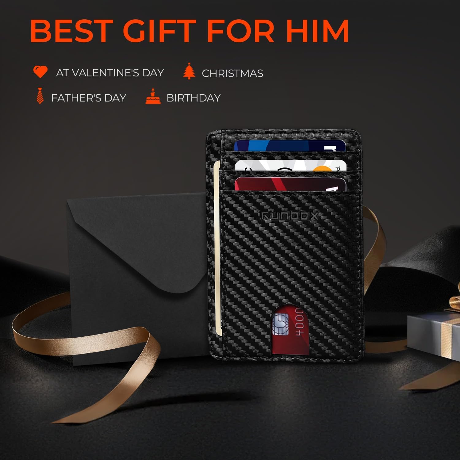 RUNBOX Slim ID Cases Minimalist Front Pocket RFID Blocking Leather Wallets for Men and Women Card Holder Wallets Gifts for men