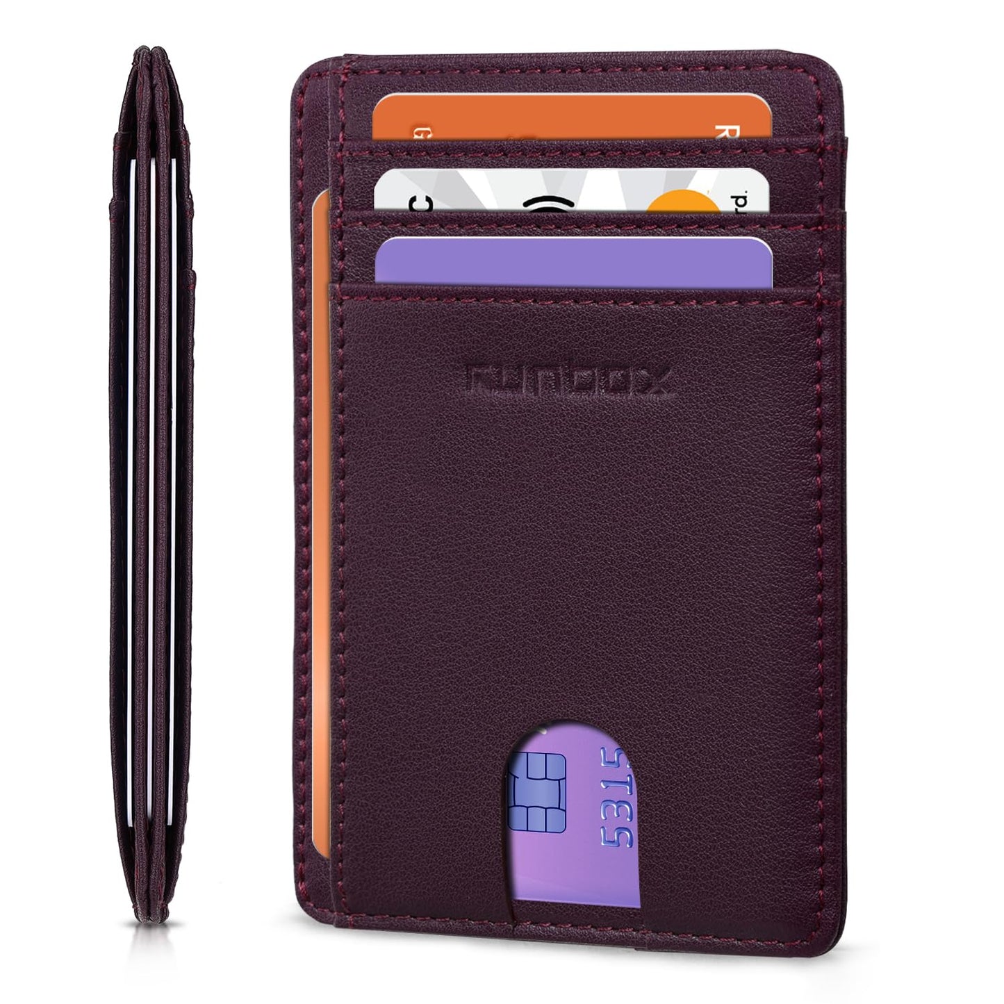 RUNBOX Slim ID Cases Minimalist Front Pocket RFID Blocking Leather Wallets for Men and Women Card Holder Wallets Gifts for men