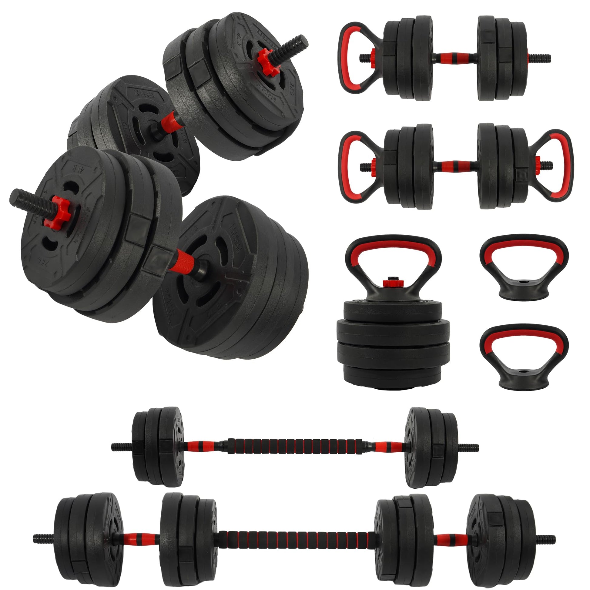 Fitvids Multi-Functional Portable Changeable Dumbbell and Barbell Kettlebell Set with Adjustable Weights, 40LBS or 60LBS Sets, 2-in-1 or 4-in1, Multiple Sizes