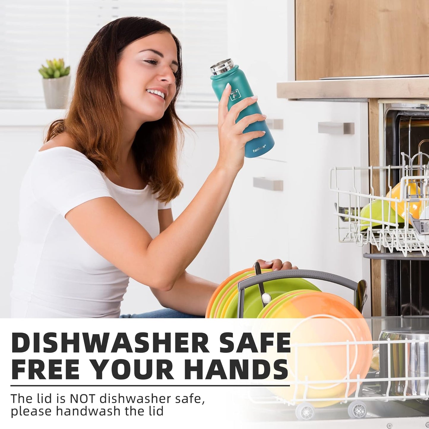 Fanhaw 20 Oz Stainless Steel Insulated Sports Water Bottles with Straw for Kids, Men and Women (Black)