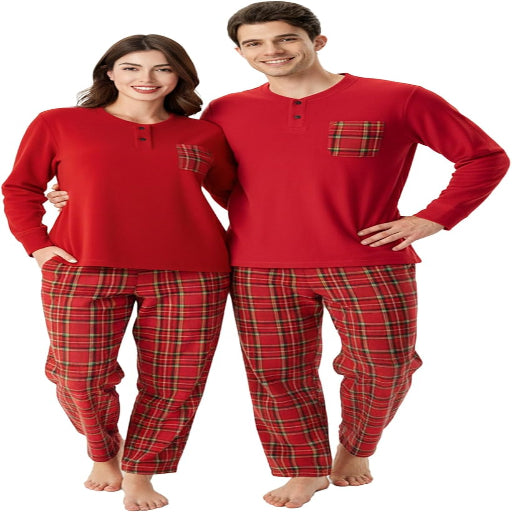 DAVID ARCHY Cozy Christmas Pajamas for Couples Ultra Soft Warm Fleece Winter Pjs Sets Men Women Plaid Loungewear with Pockets