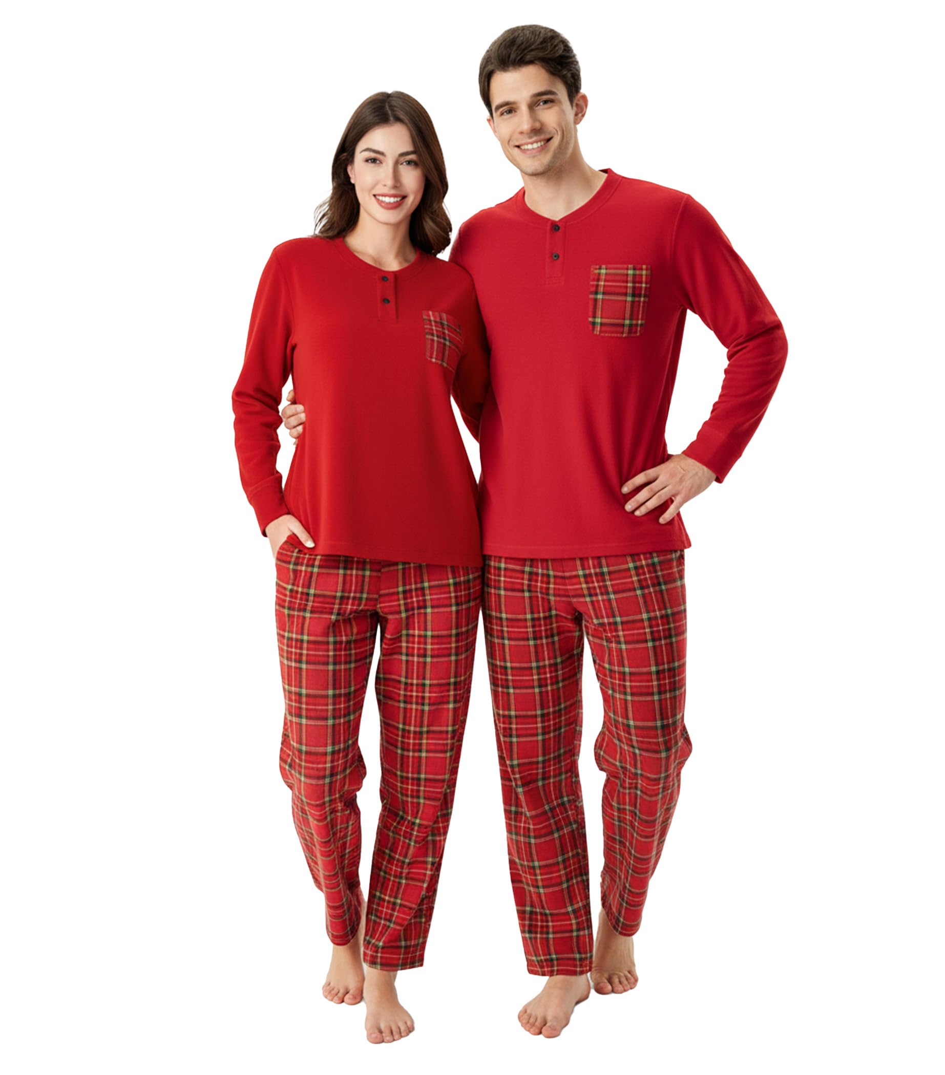 DAVID ARCHY Cozy Christmas Pajamas for Couples Ultra Soft Warm Fleece Winter Pjs Sets Men Women Plaid Loungewear with Pockets