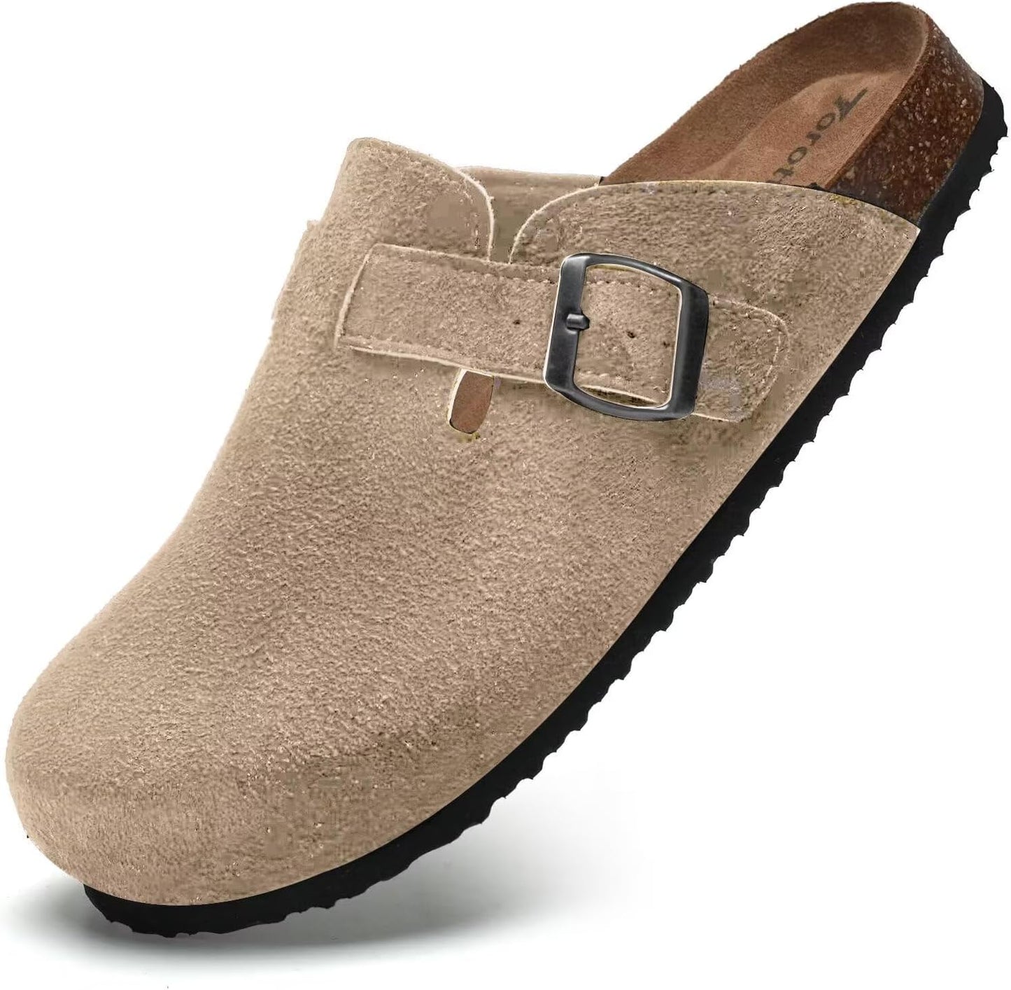 Torotto Mens Clogs Cork Footbed Suede Slippers Arch Support Potato Shoes with Adjustable Buckle