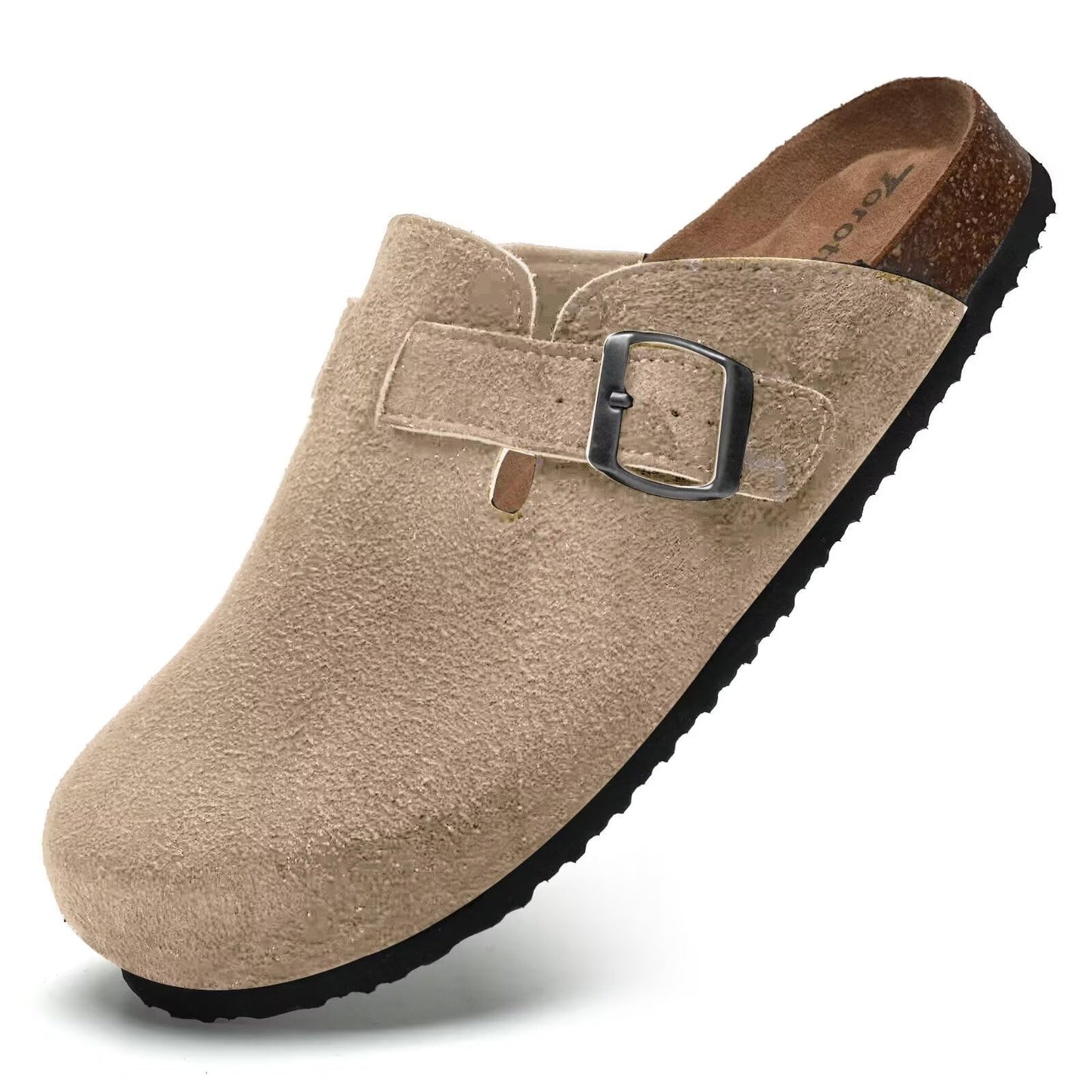 Torotto Mens Clogs Cork Footbed Suede Slippers Arch Support Potato Shoes with Adjustable Buckle