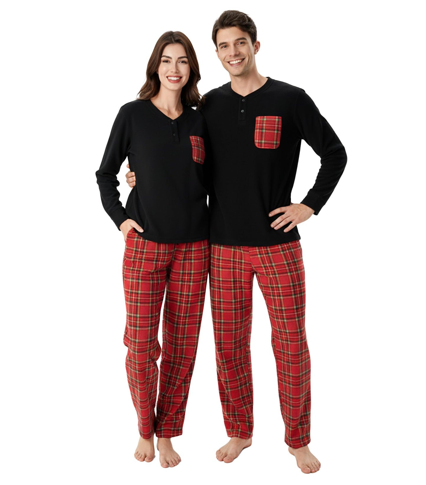 DAVID ARCHY Cozy Christmas Pajamas for Couples Ultra Soft Warm Fleece Winter Pjs Sets Men Women Plaid Loungewear with Pockets