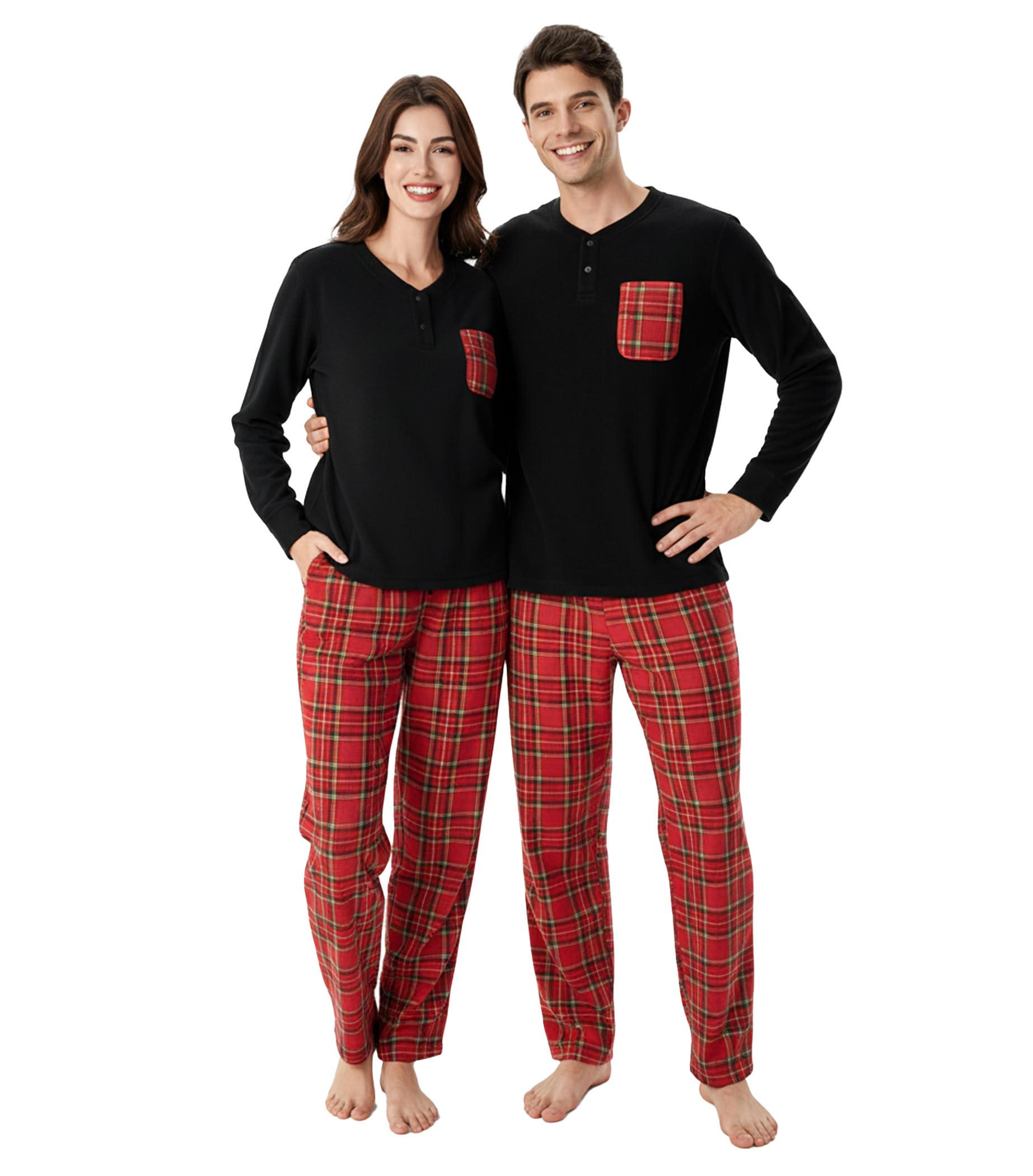 DAVID ARCHY Cozy Christmas Pajamas for Couples Ultra Soft Warm Fleece Winter Pjs Sets Men Women Plaid Loungewear with Pockets