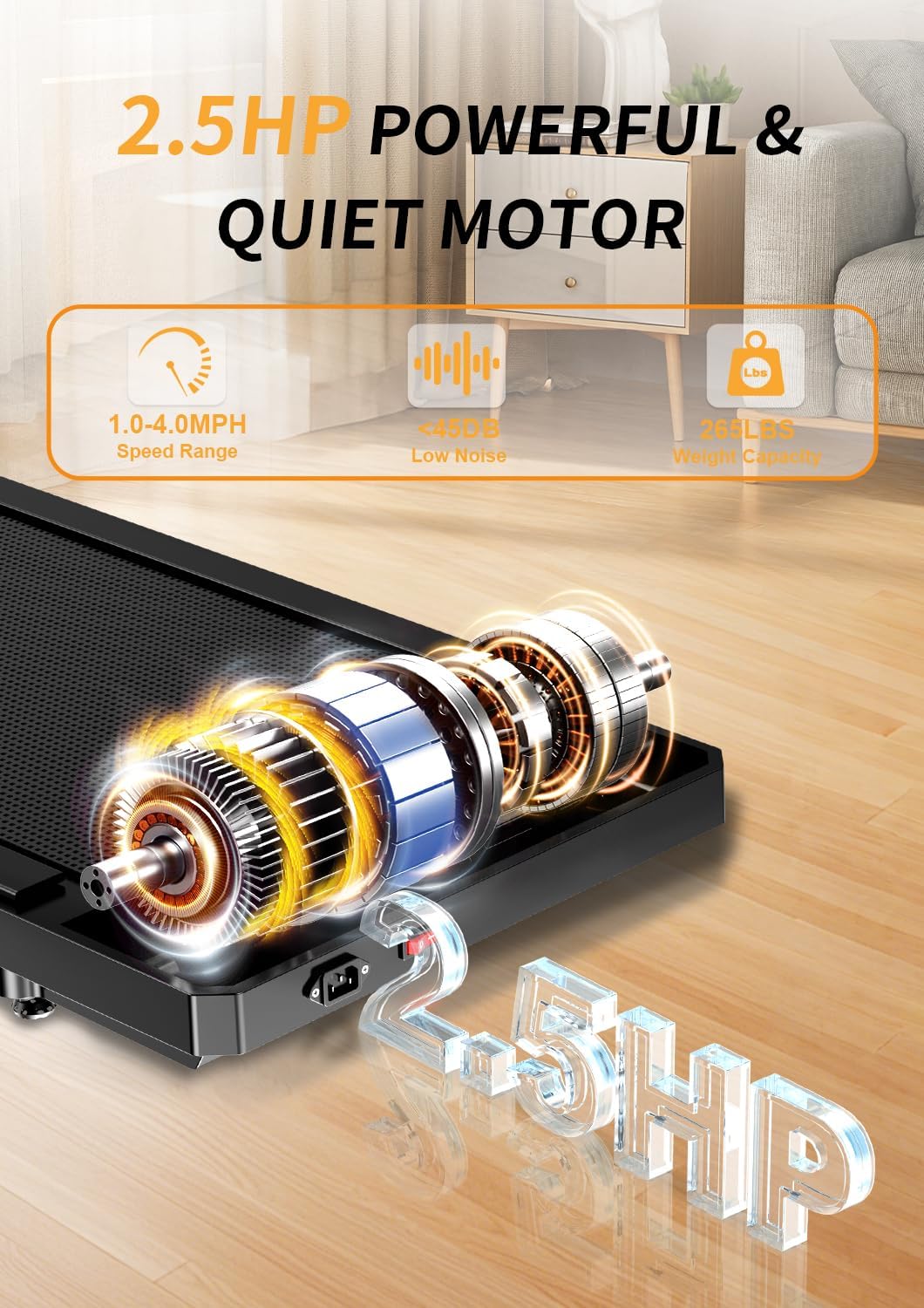 Walking Treadmill Pad with Incline,Walking 2.5HP for Home and Office, 265Lbs Weight Capacity,Treadmill with APP &Remote Control, LED Display