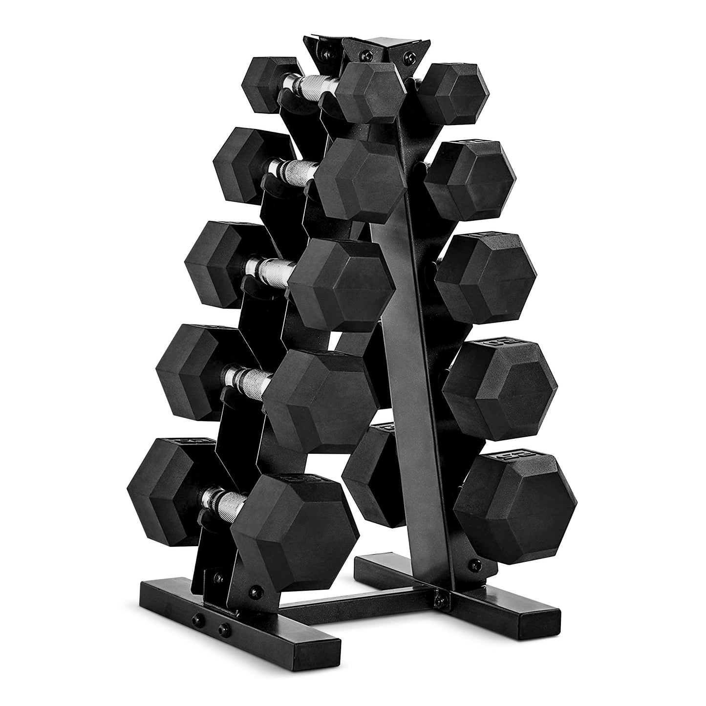 CAP Barbell Rubber Coated Dumbbell Weight Set with Vertical Rack | 100 lb, 150 lb, and 210 lb Options
