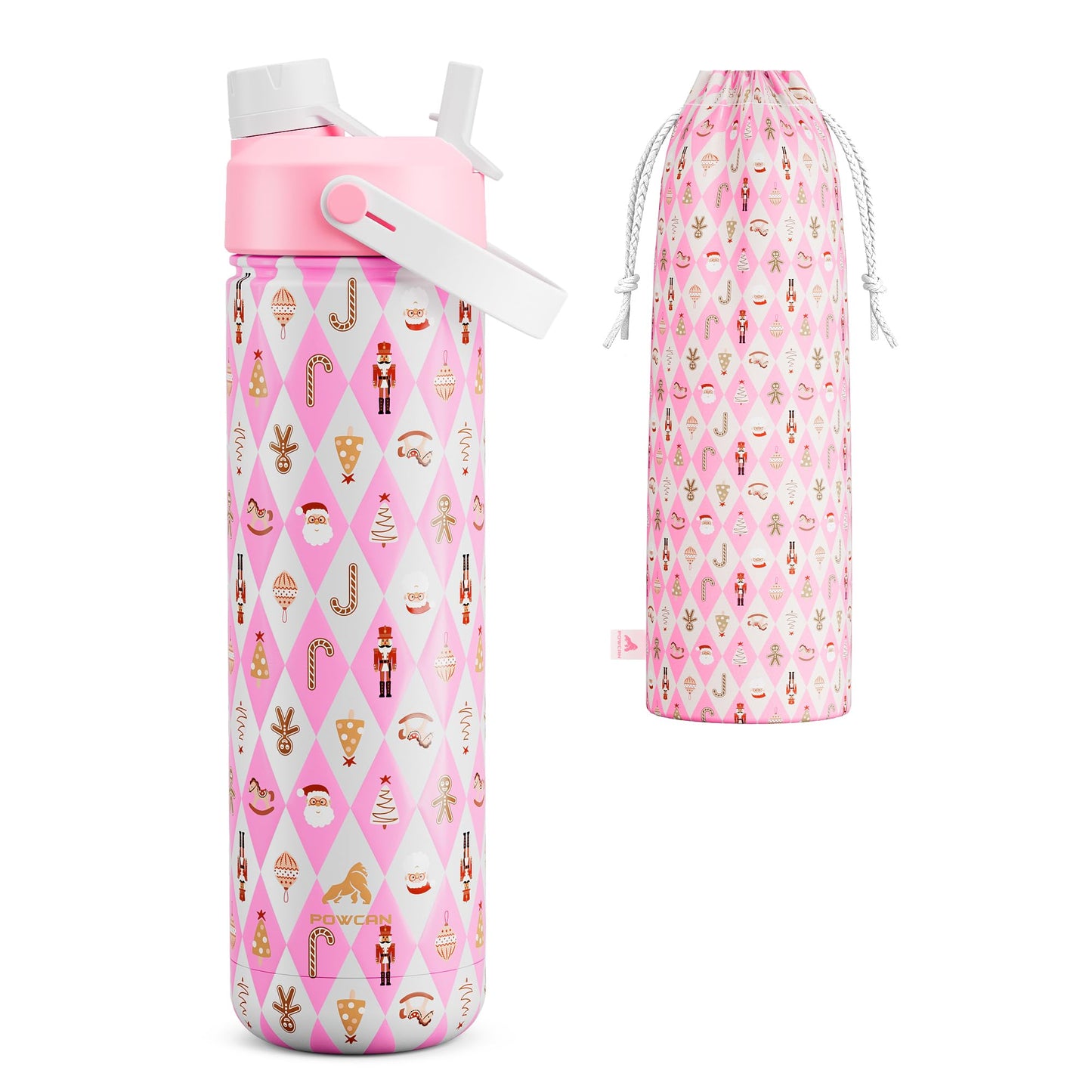 POWCAN 26 oz Insulated Water Bottle with 2-in-1 Straw and Spout Lid, Keep Cold 24H, Leak-Proof, Fits in Car Cup Holder, Stainless Steel Water Bottle for Sports, Travel, and School (Dark Knight)