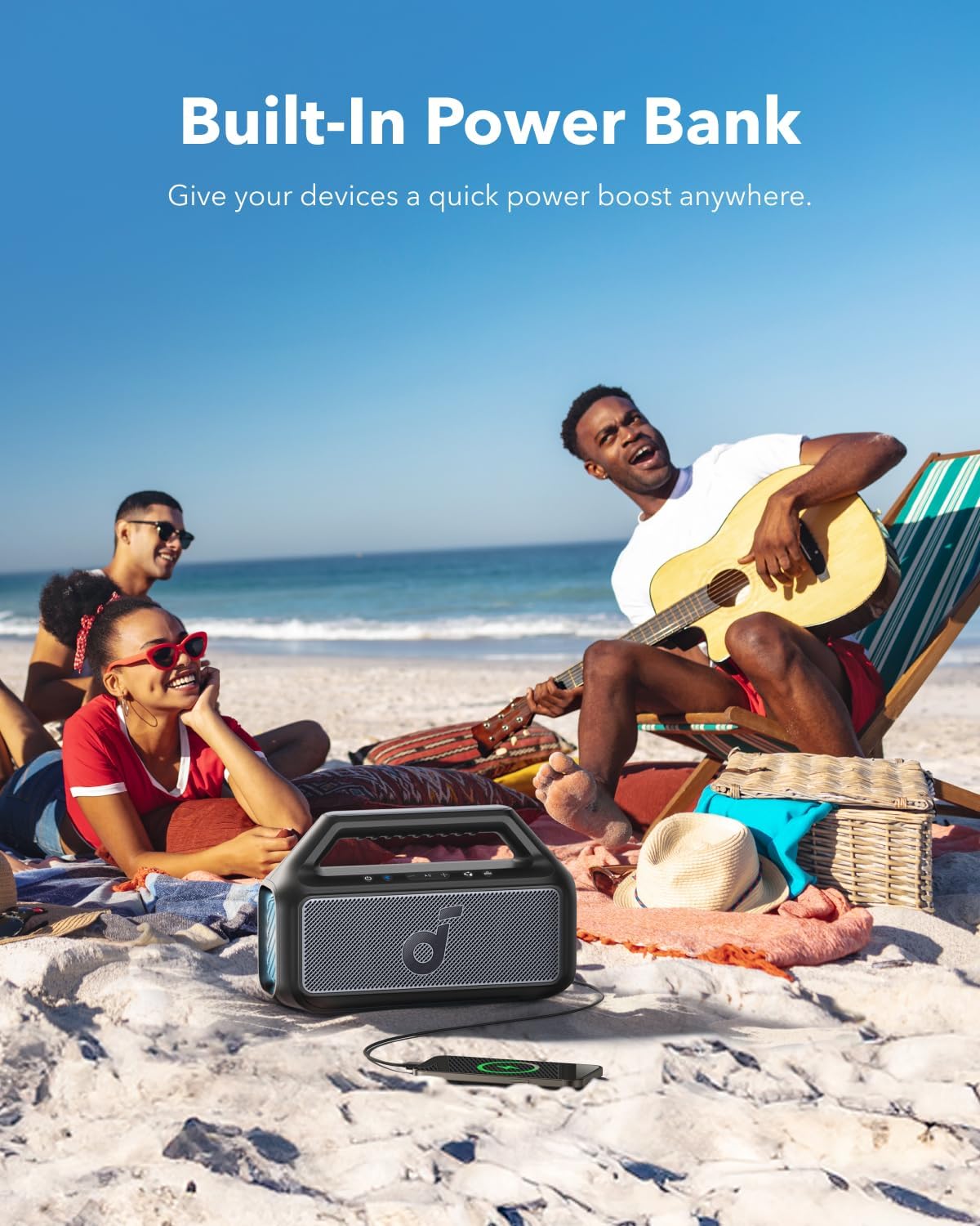 soundcore Boom 2 By Anker, Outdoor Speaker, 80W, Subwoofer, BassUp 2.0, 24H Playtime, IPX7 Waterproof, Floatable, RGB Lights, USB-C, Custom EQ, Bluetooth 5.3, Portable for Camping, Beach, and Backyard