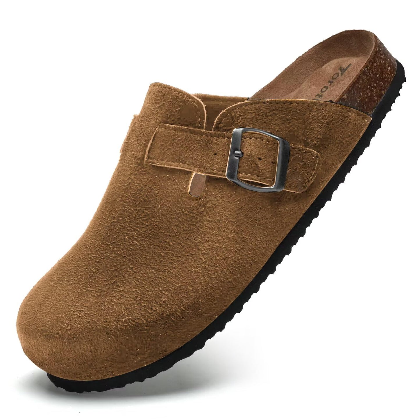Torotto Mens Clogs Cork Footbed Suede Slippers Arch Support Potato Shoes with Adjustable Buckle